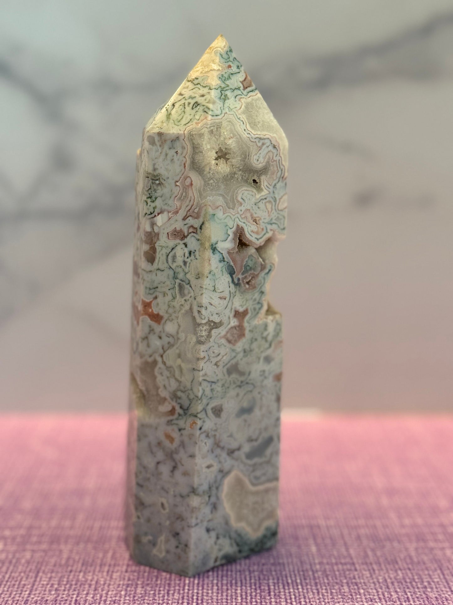 XL Druzy Pink Moss Agate Tower