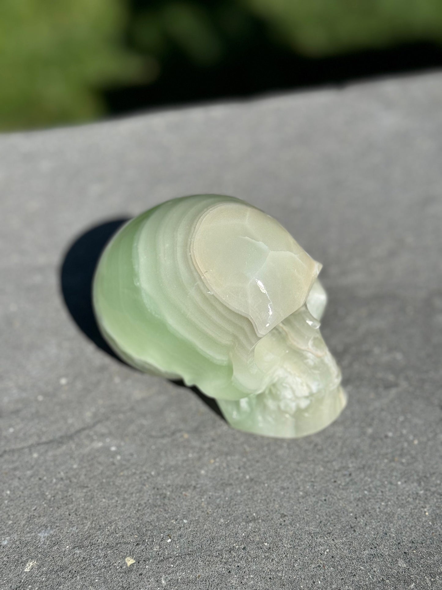 Banded Green Calcite Skull Carving (4.25")