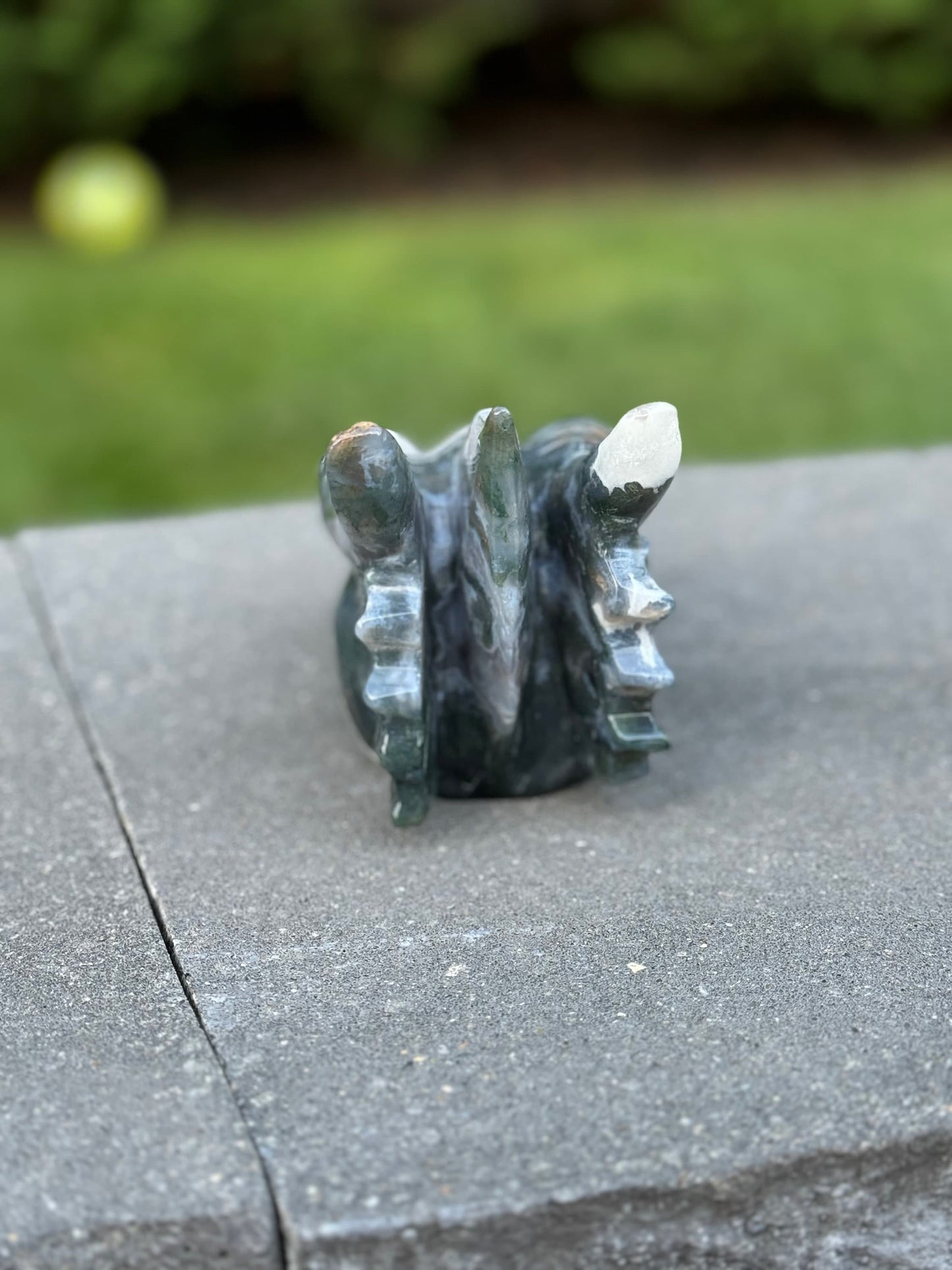 XL Moss Agate Dragon Head Carving (5.3")