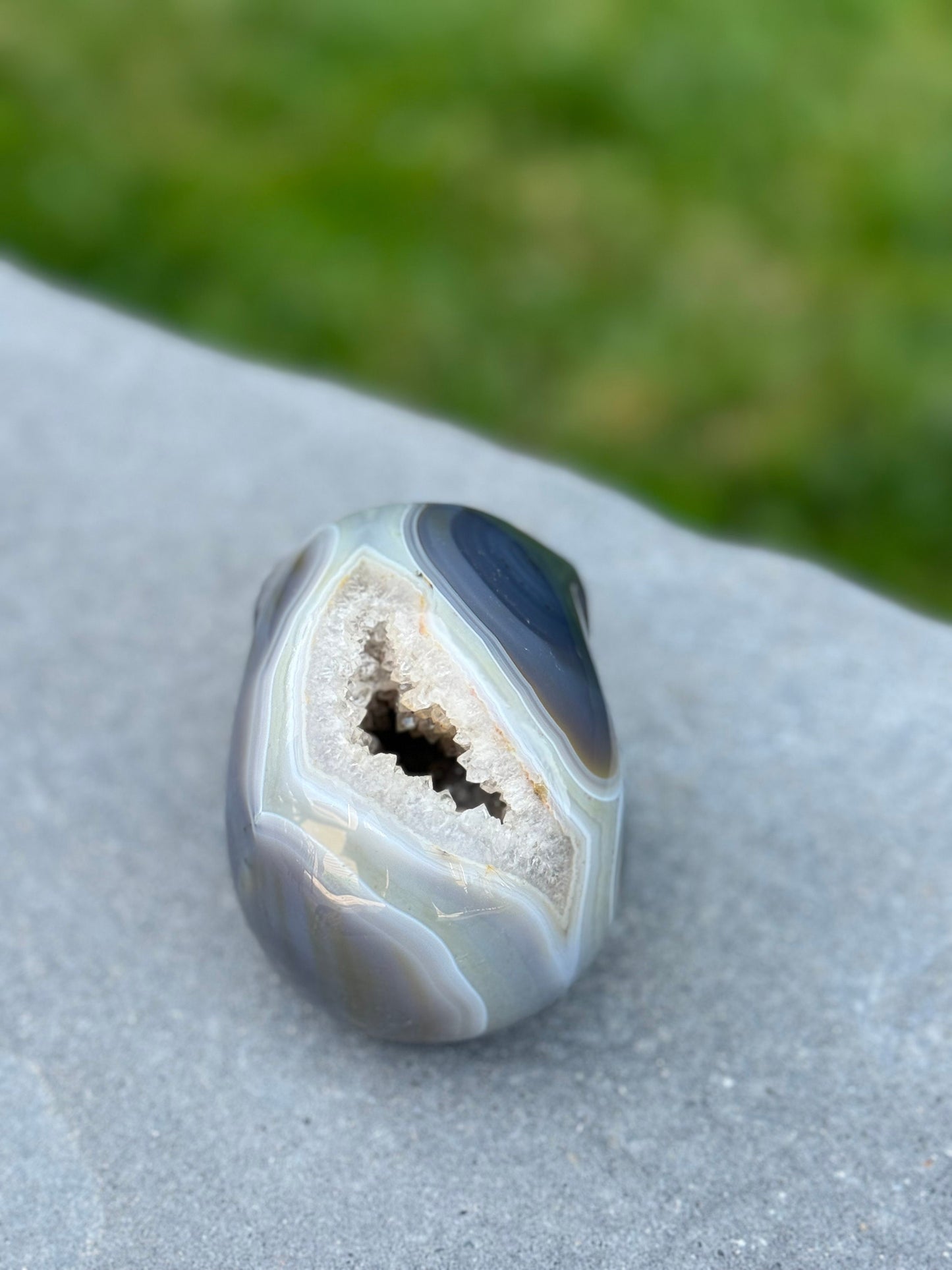 Druzy Banded Agate Dendritic Skull Carving (4.3")