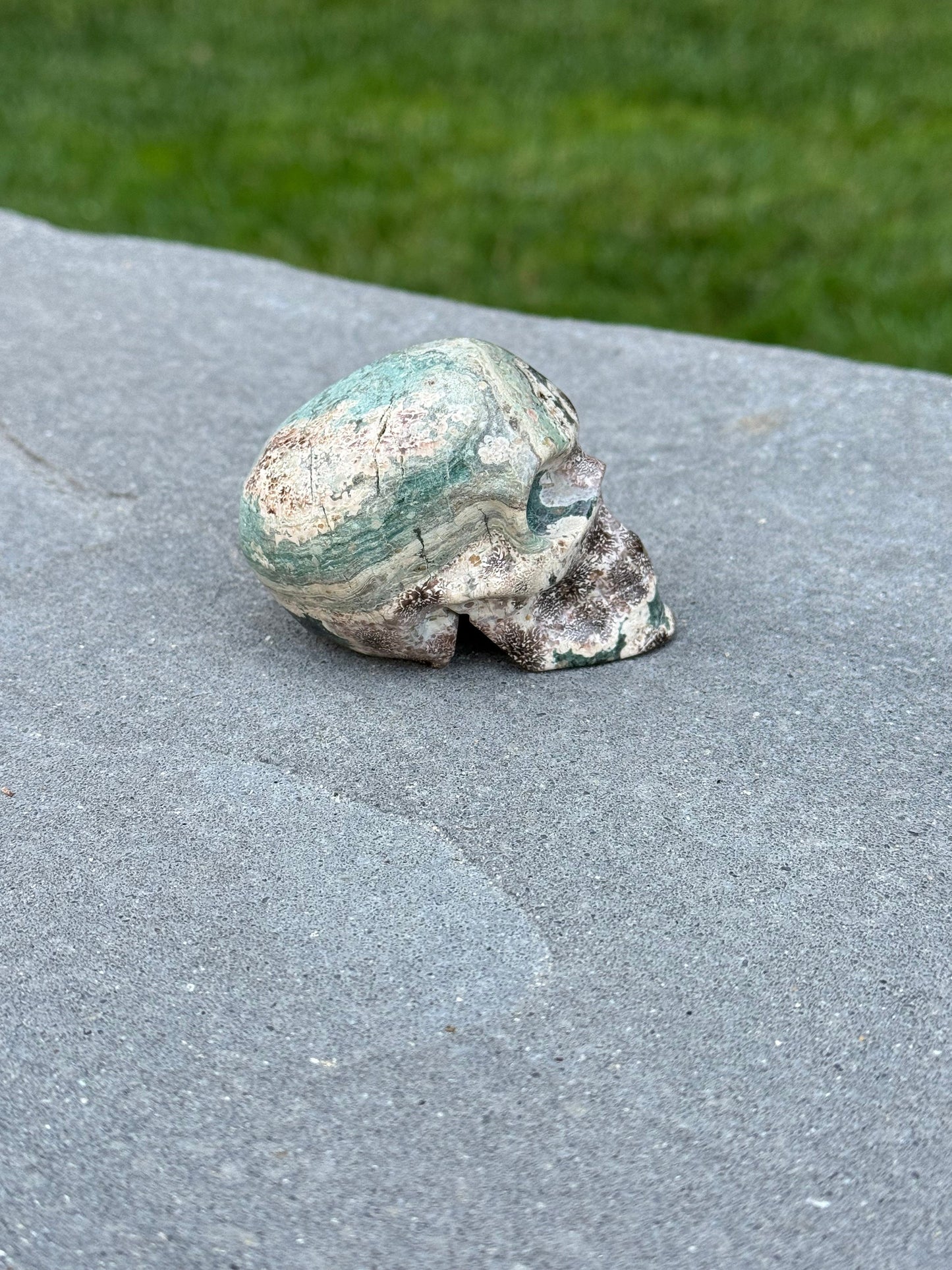 Green Sakura Jasper Skull Carving