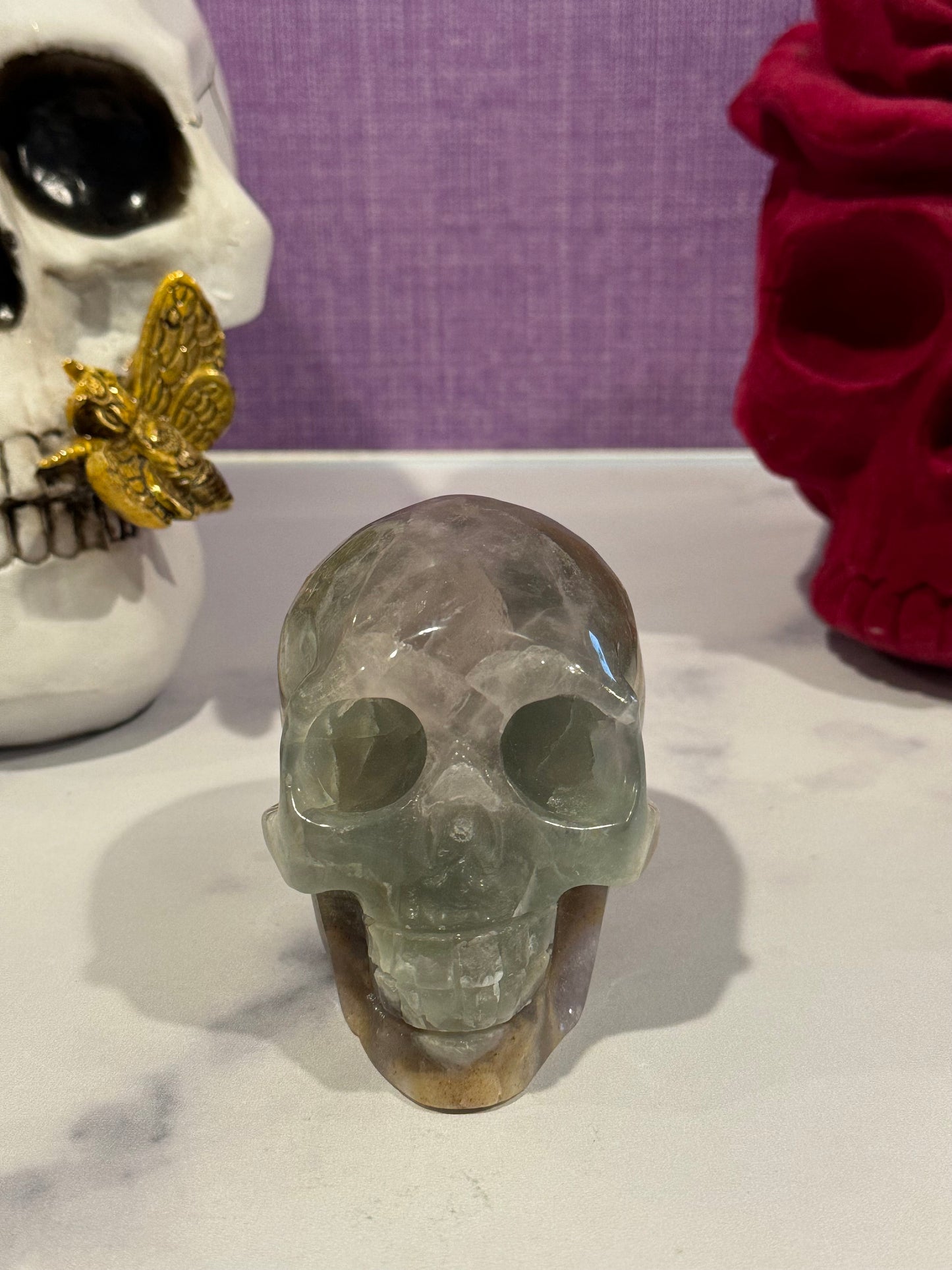 Banded Fluorite Skull Carving (3.5")