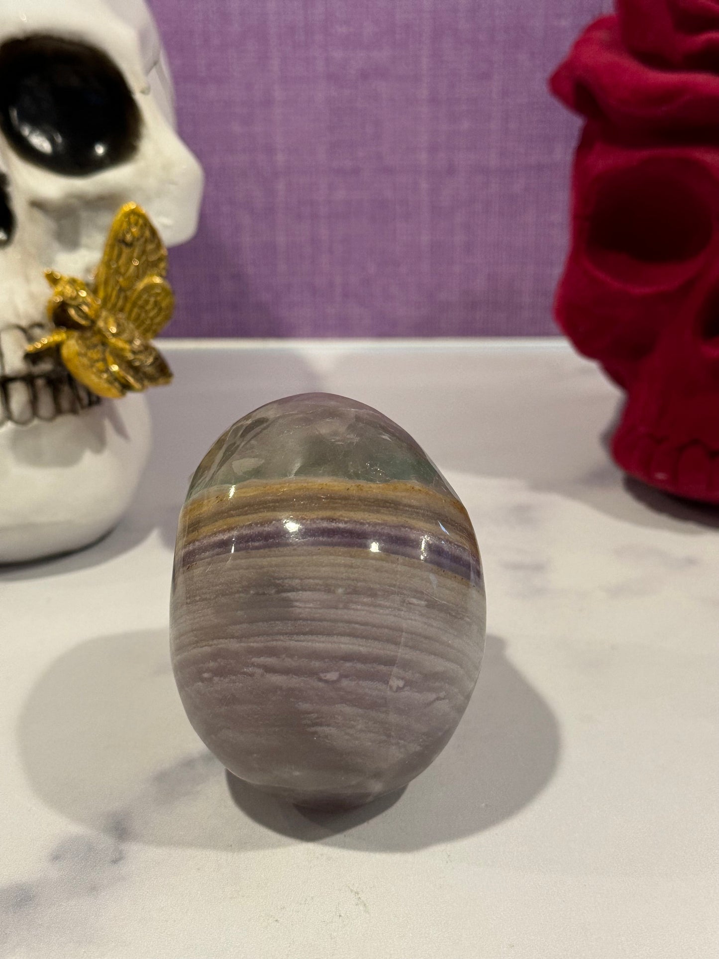 Banded Fluorite Skull Carving (3.5")