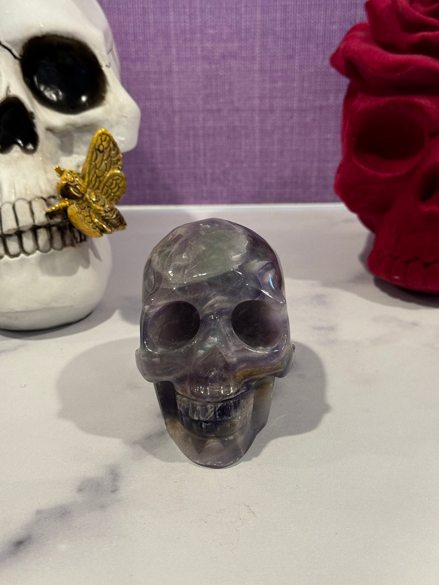 Banded Fluorite Skull Carving (1.7lbs)