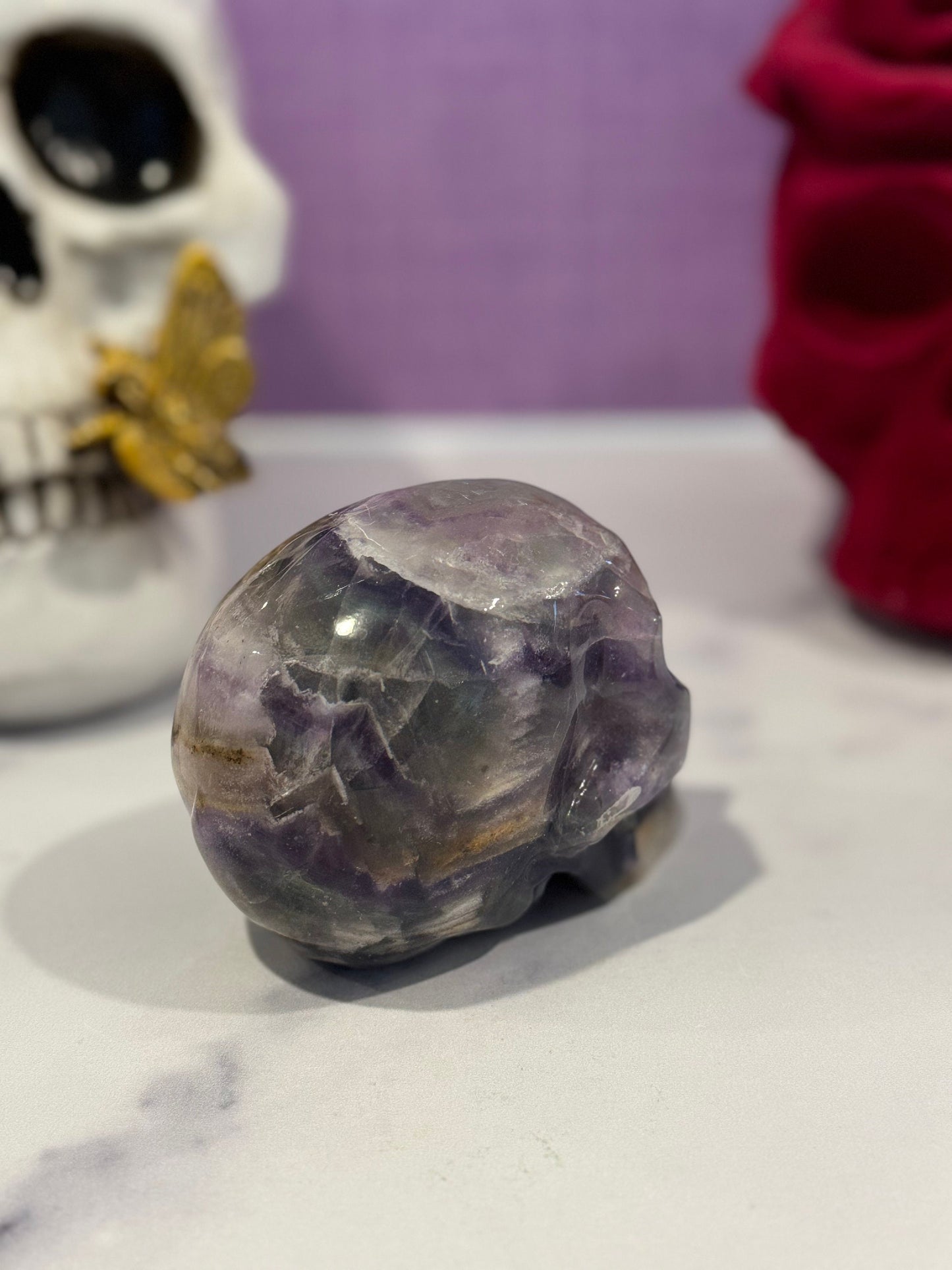 Banded Fluorite Skull Carving (1.7lbs)