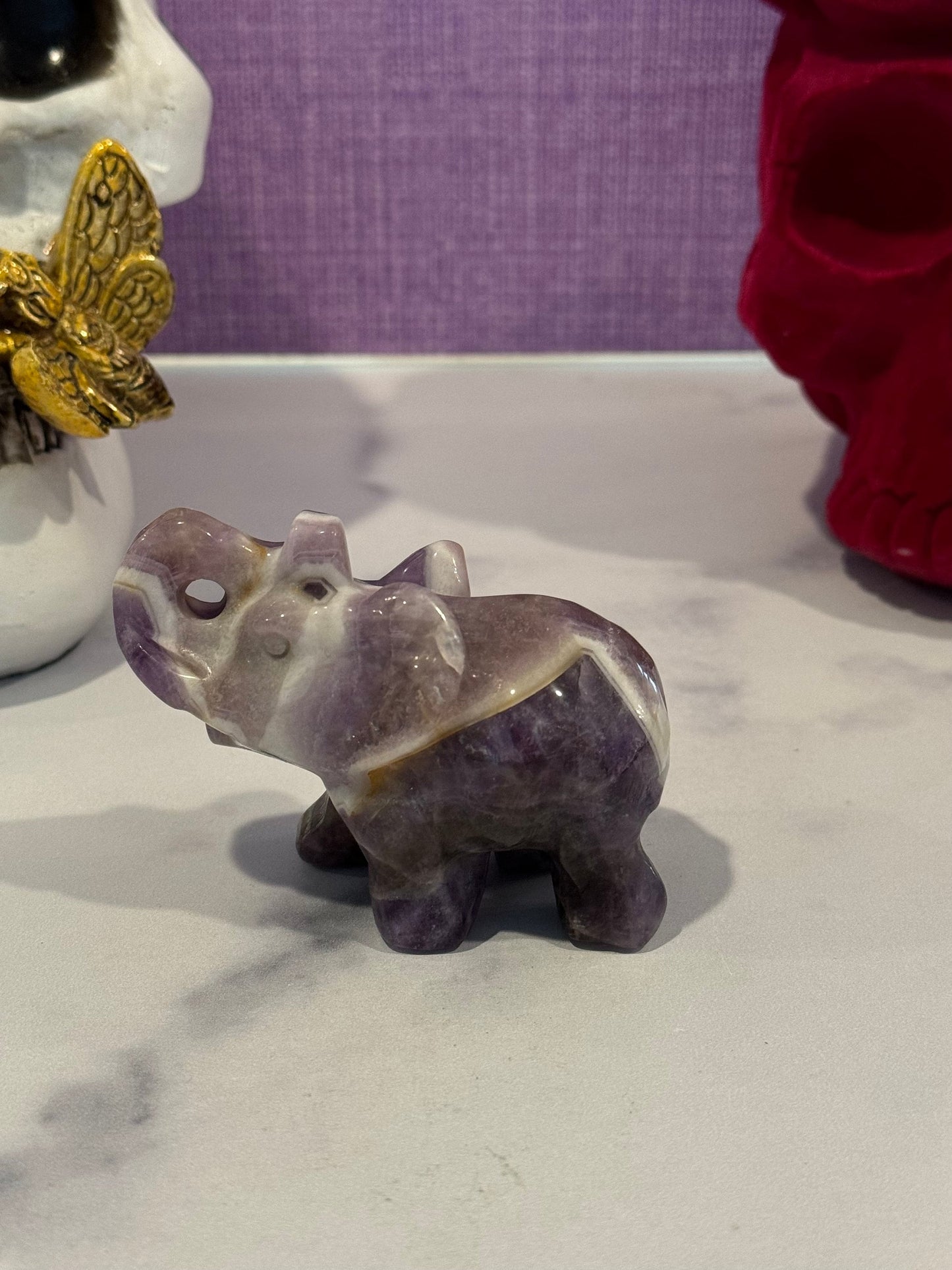 Chevron Amethyst Elephant Carving