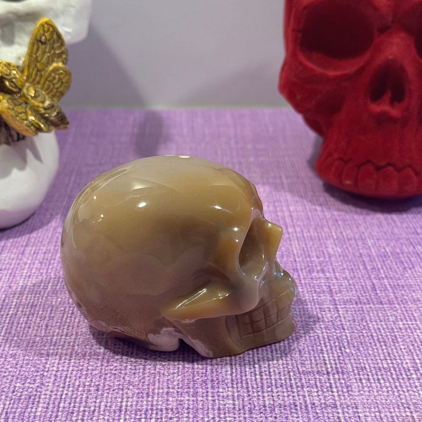 Flower Agate Skull Carving (3.25")