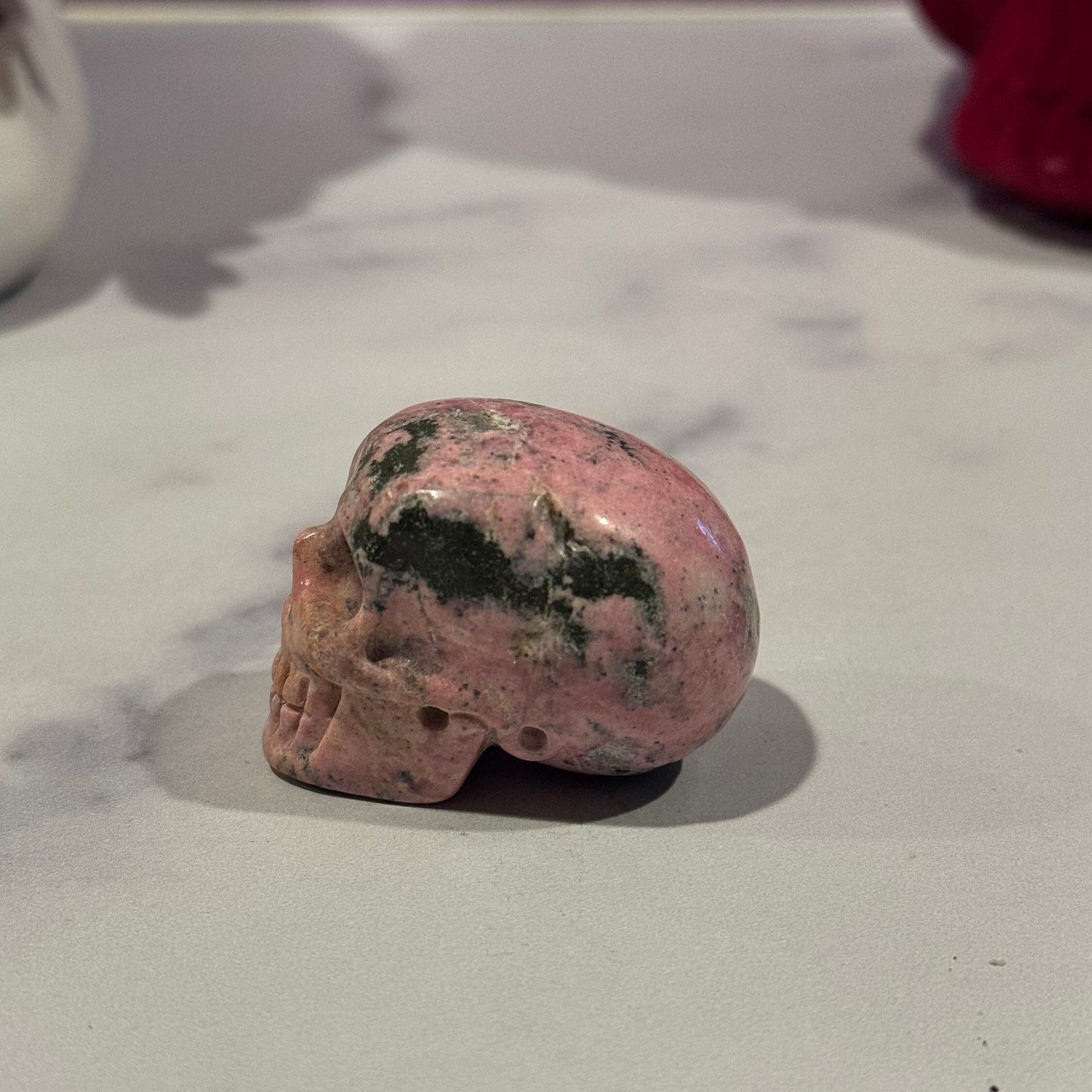 Peruvian Rhodonite Skull Carving