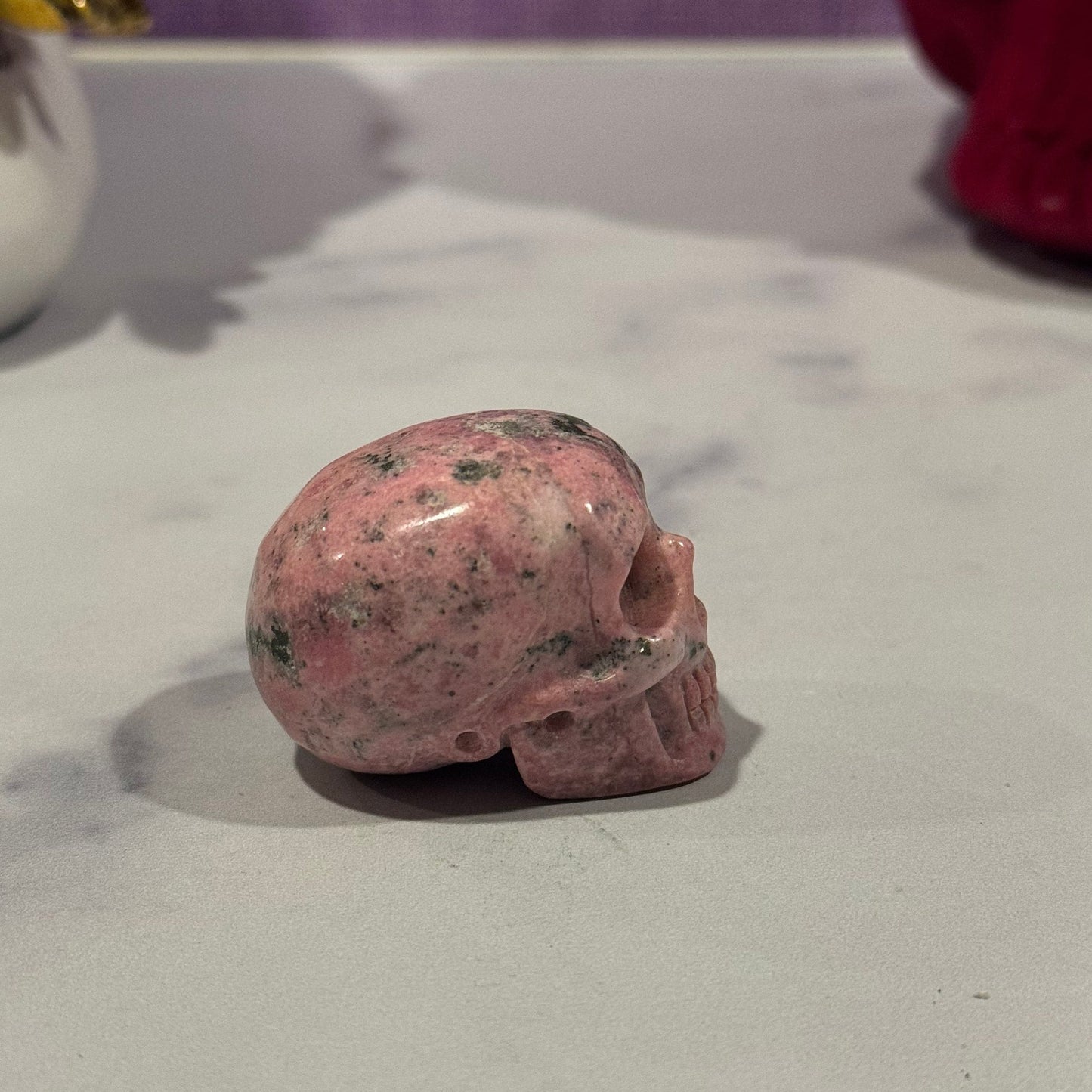 Peruvian Rhodonite Skull Carving