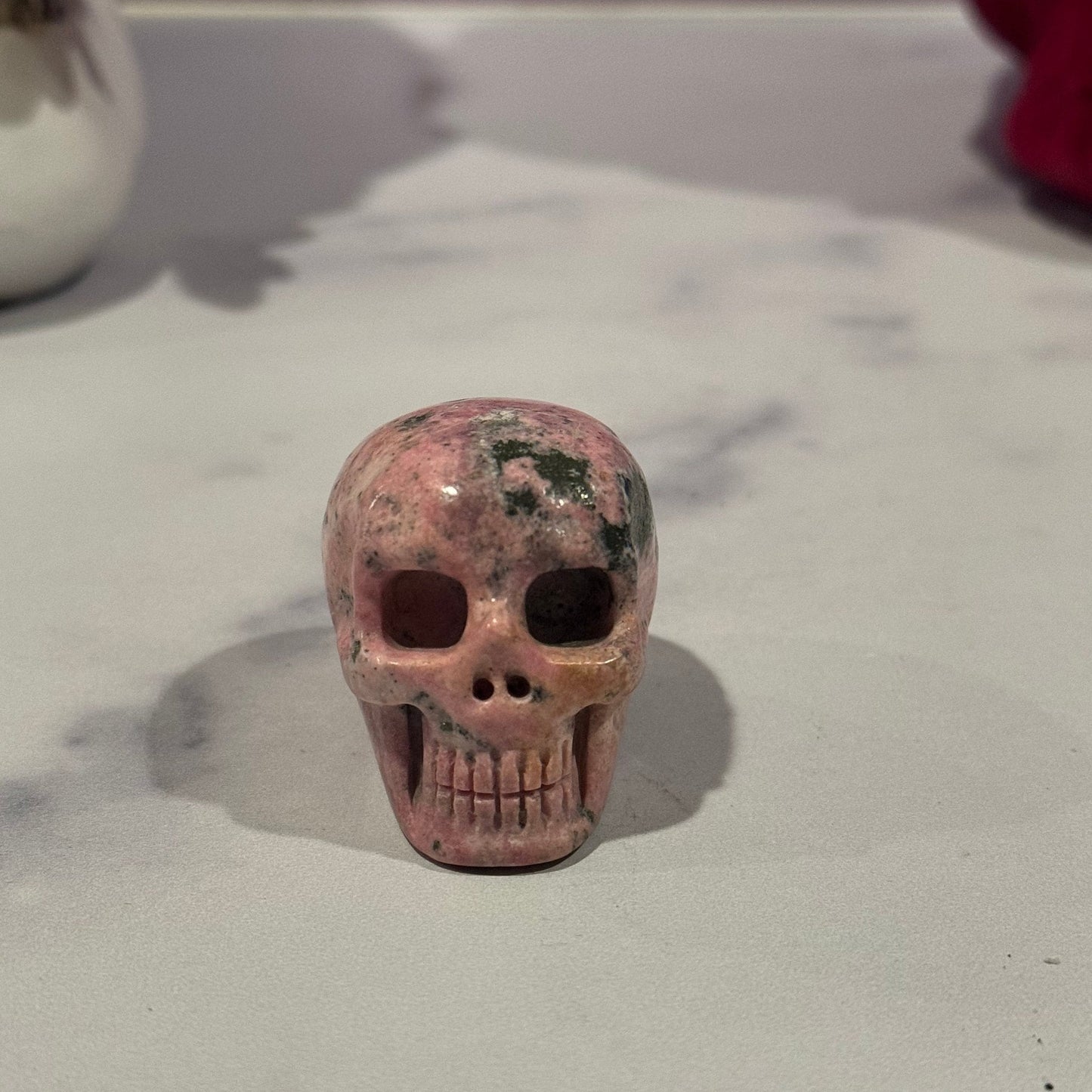Peruvian Rhodonite Skull Carving