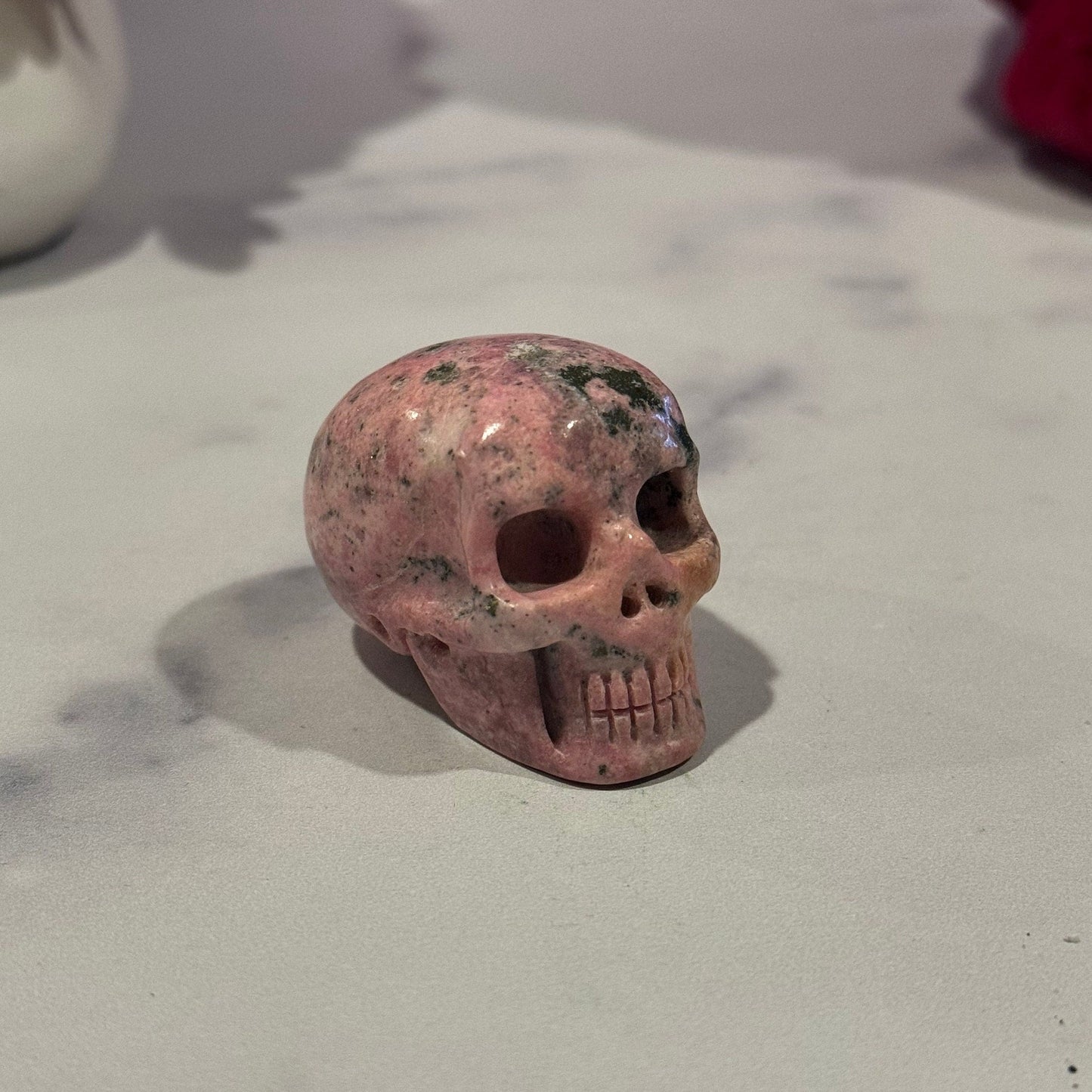 Peruvian Rhodonite Skull Carving