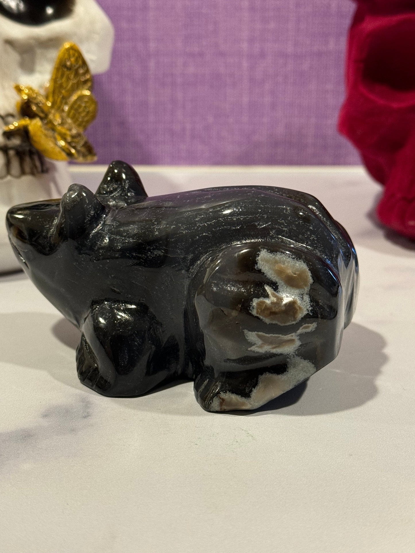 Volcano Agate Frog Carving