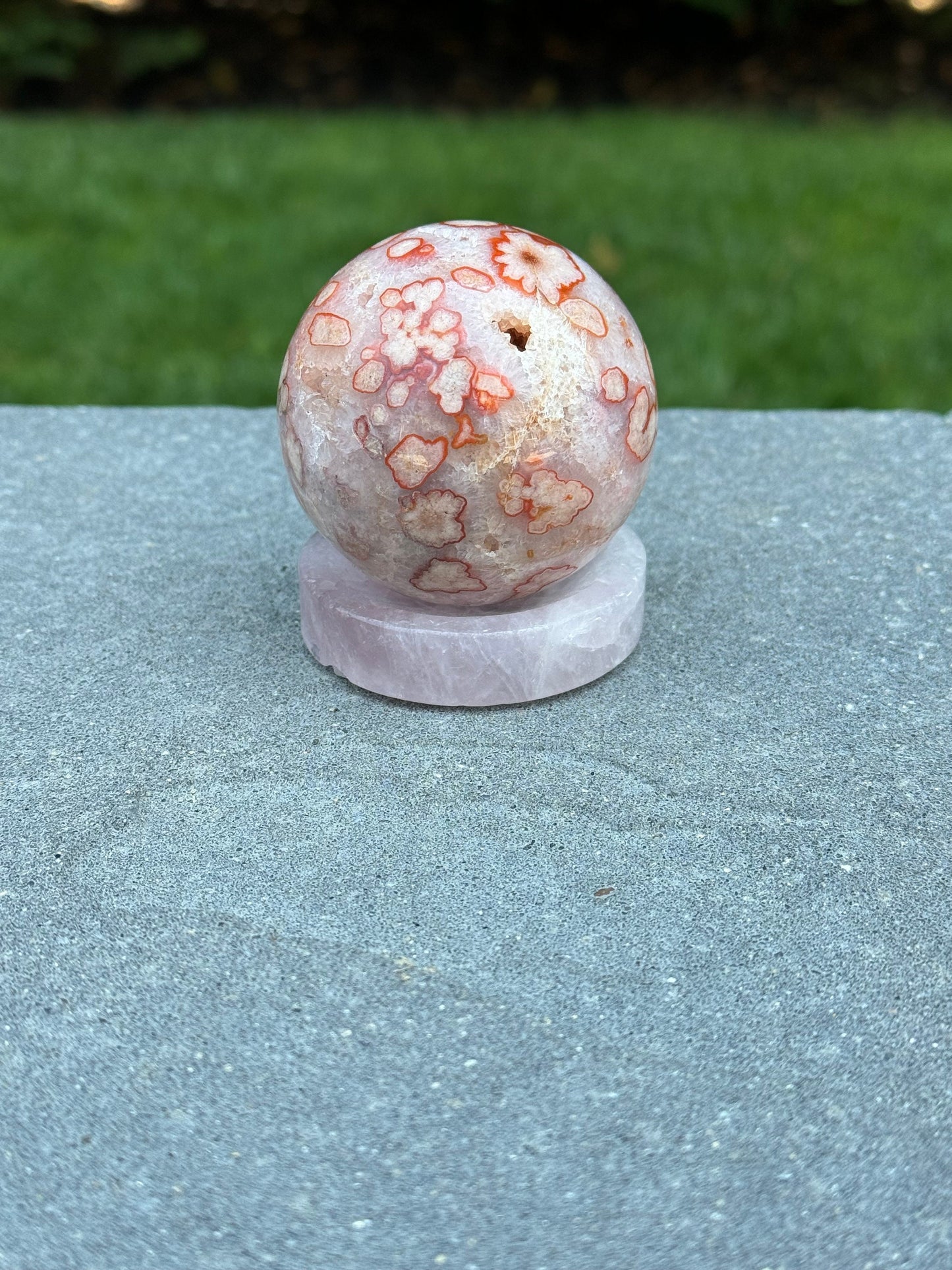 Druzy Carnelian Flower Agate Sphere (58MM)