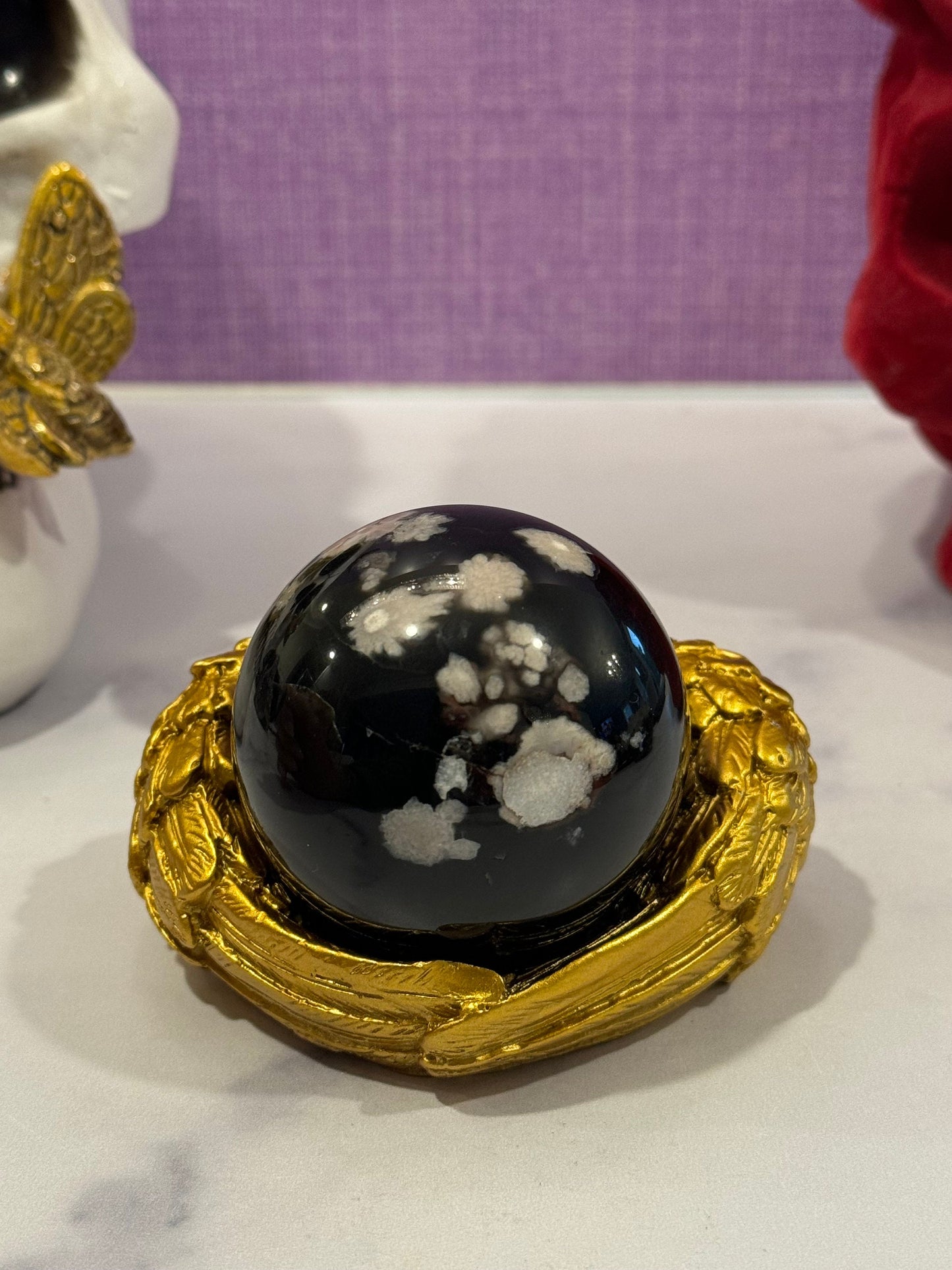 Black Flower Agate Sphere (57MM)