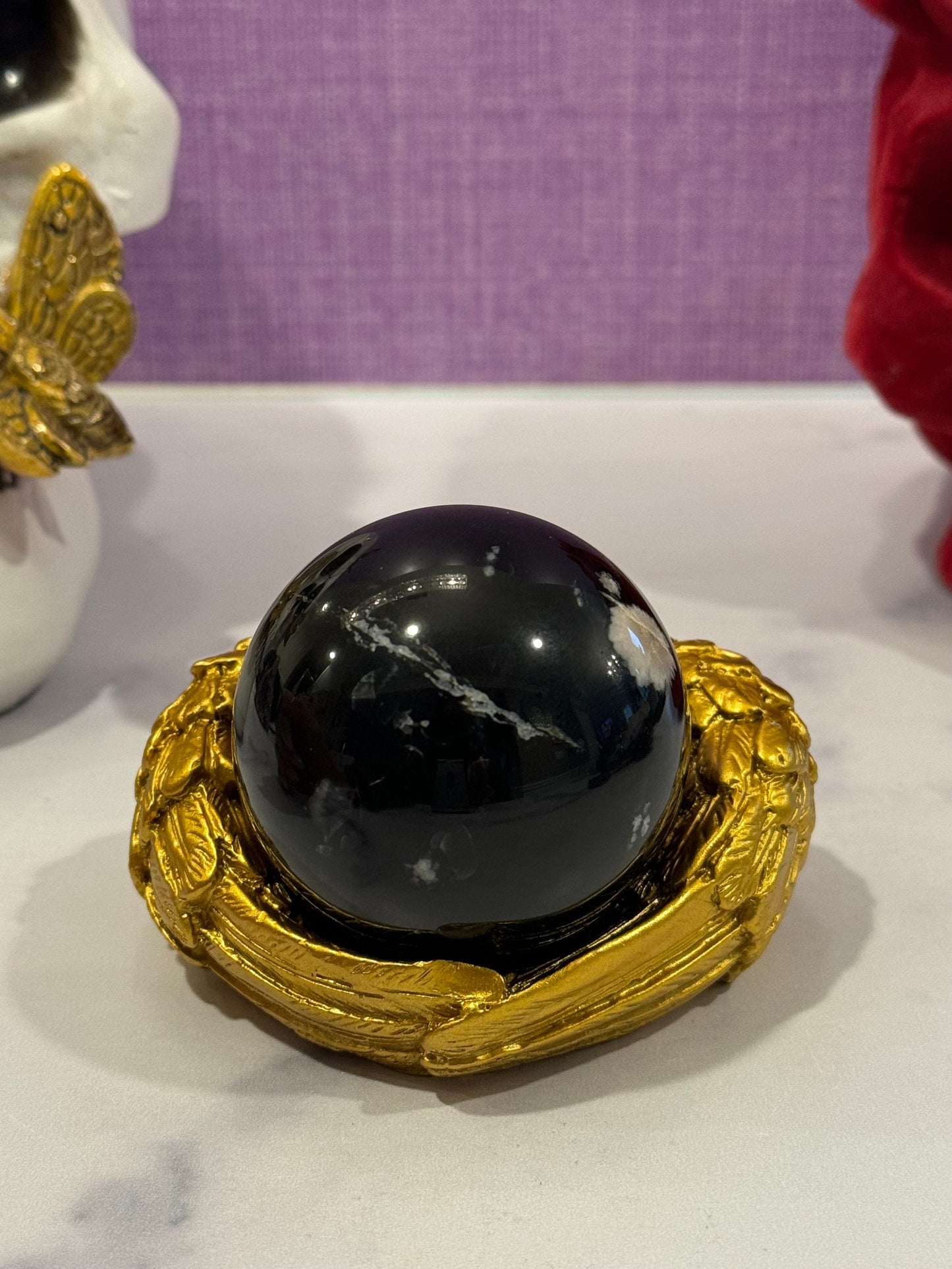 Black Flower Agate Sphere (57MM)