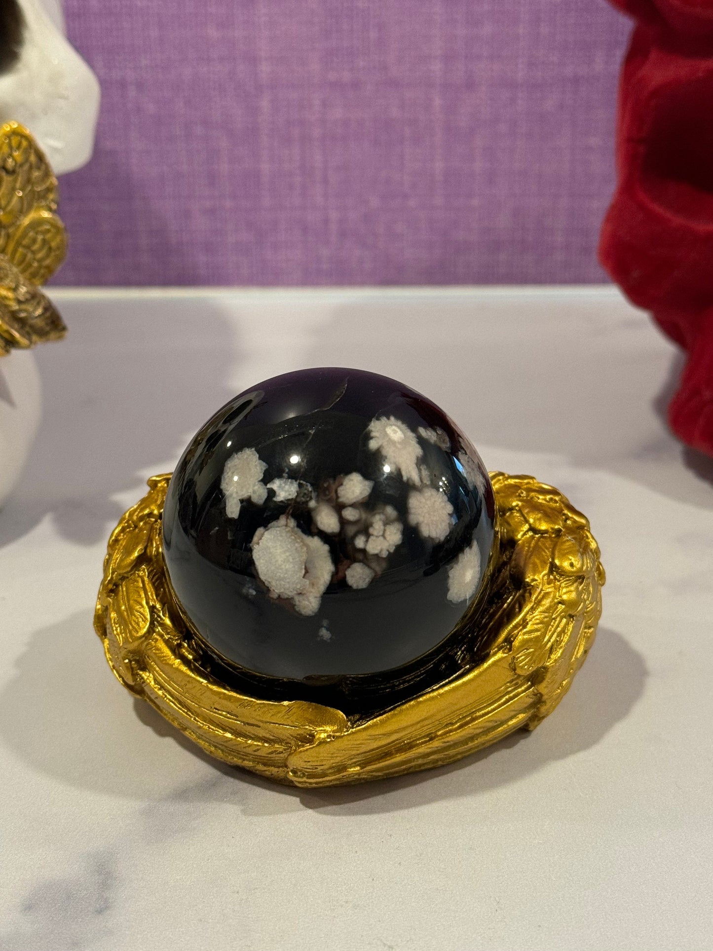 Black Flower Agate Sphere (57MM)