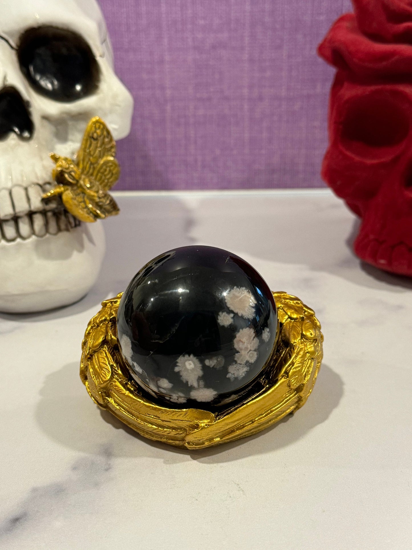 Black Flower Agate Sphere (57MM)