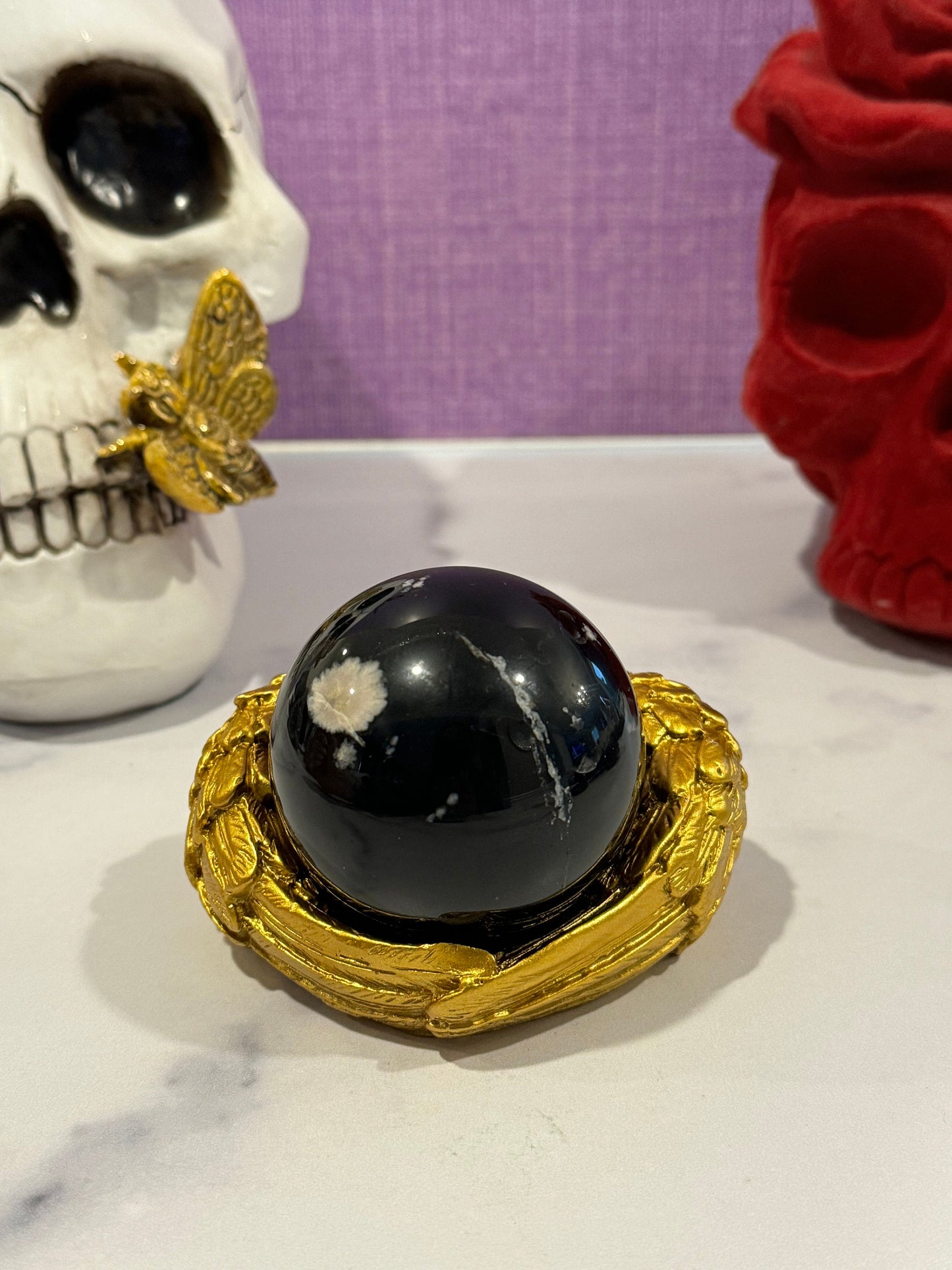 Black Flower Agate Sphere (57MM)