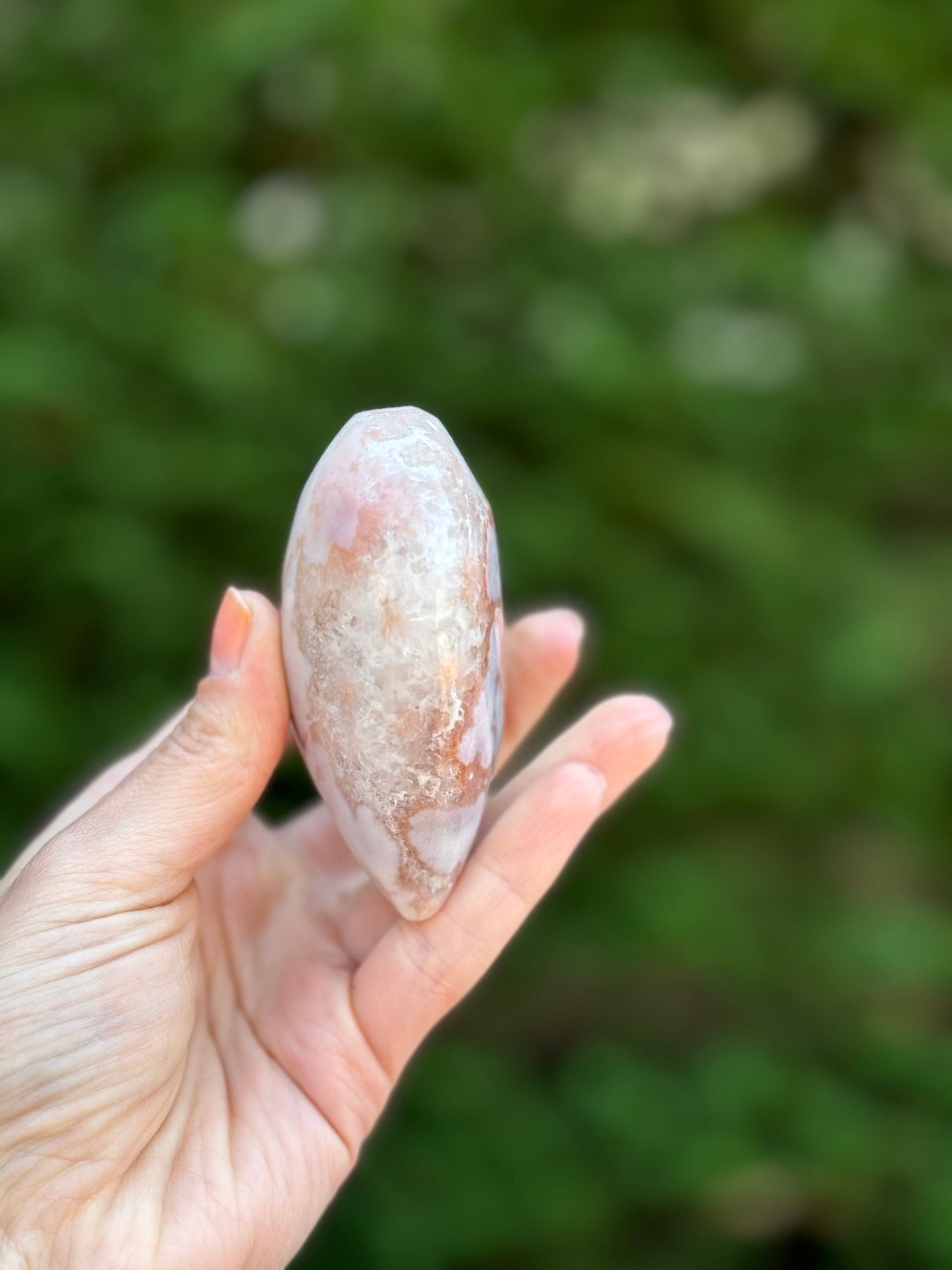 Druzy Carnelian & Flower Agate Heart Carving