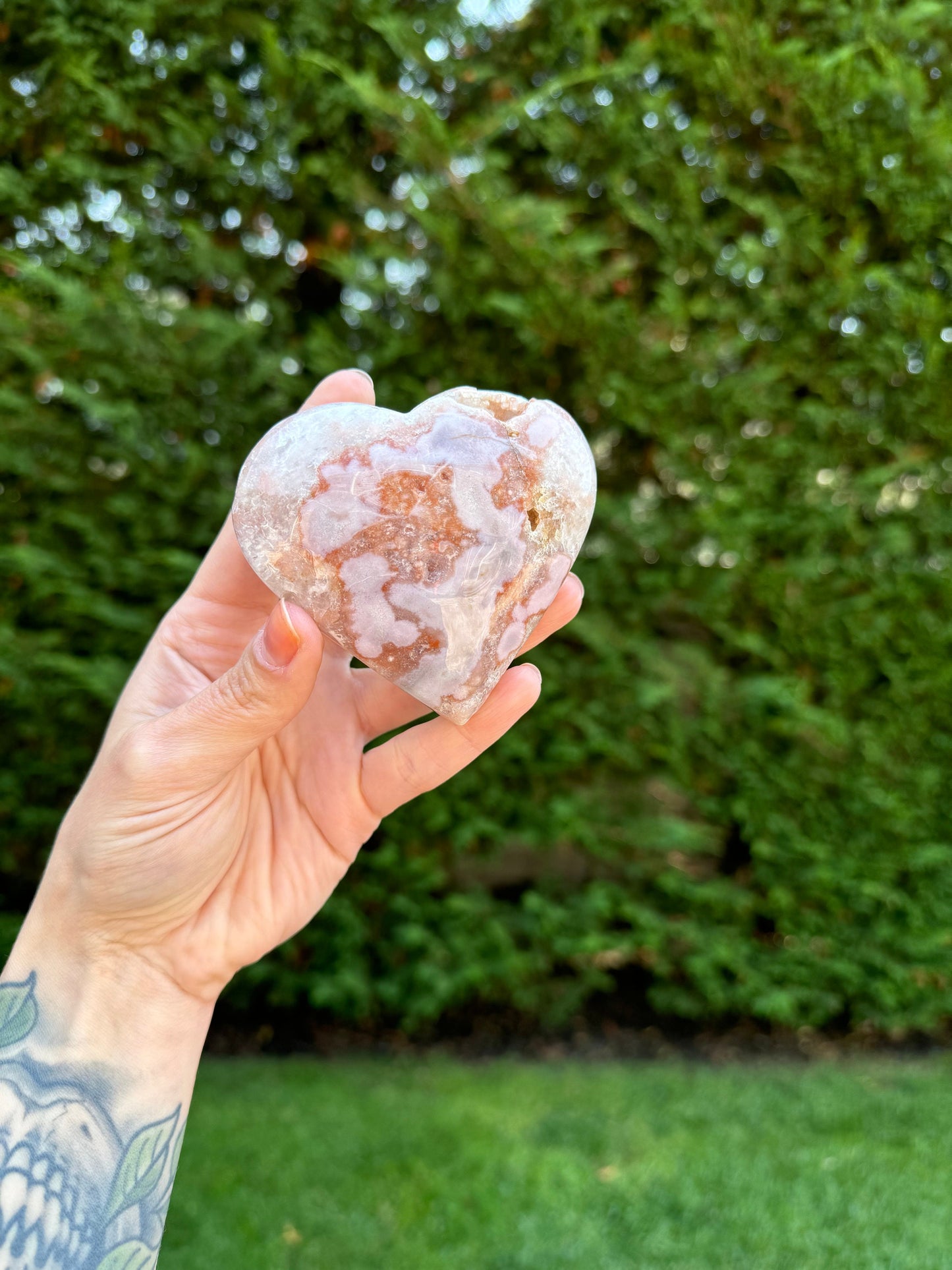 Druzy Carnelian & Flower Agate Heart Carving