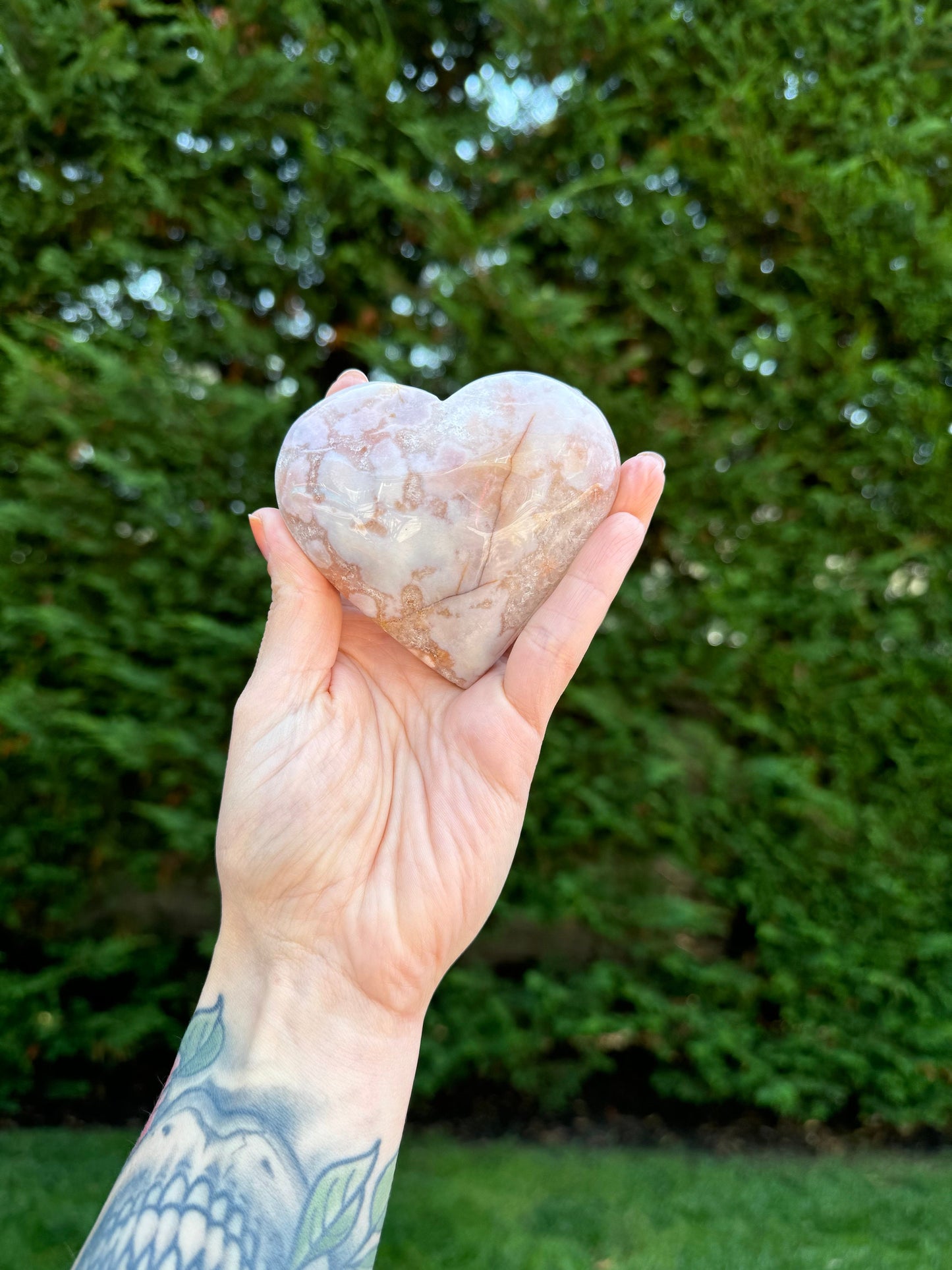 Druzy Carnelian & Flower Agate Heart Carving
