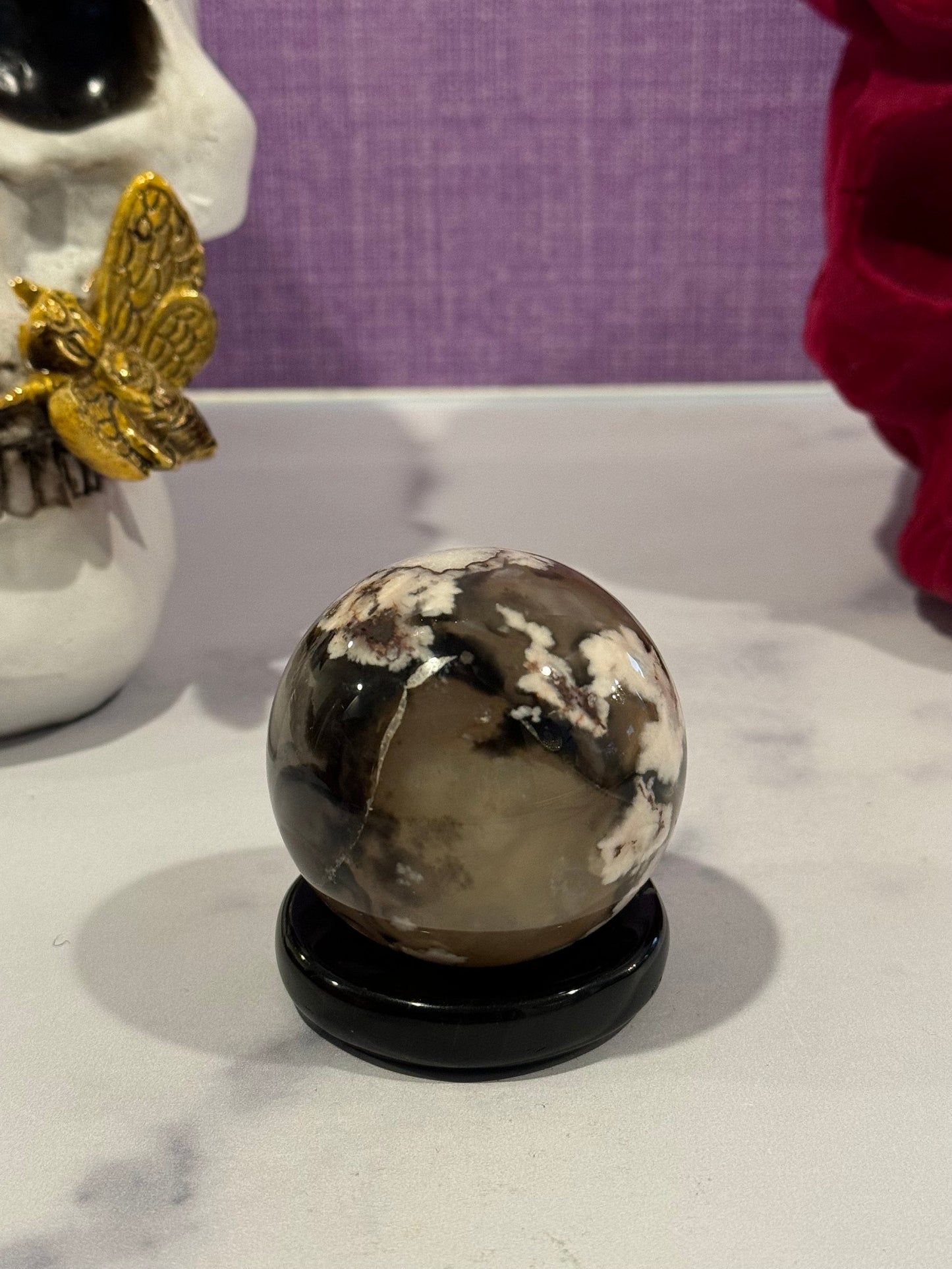 Black Flower Agate Sphere (54MM)