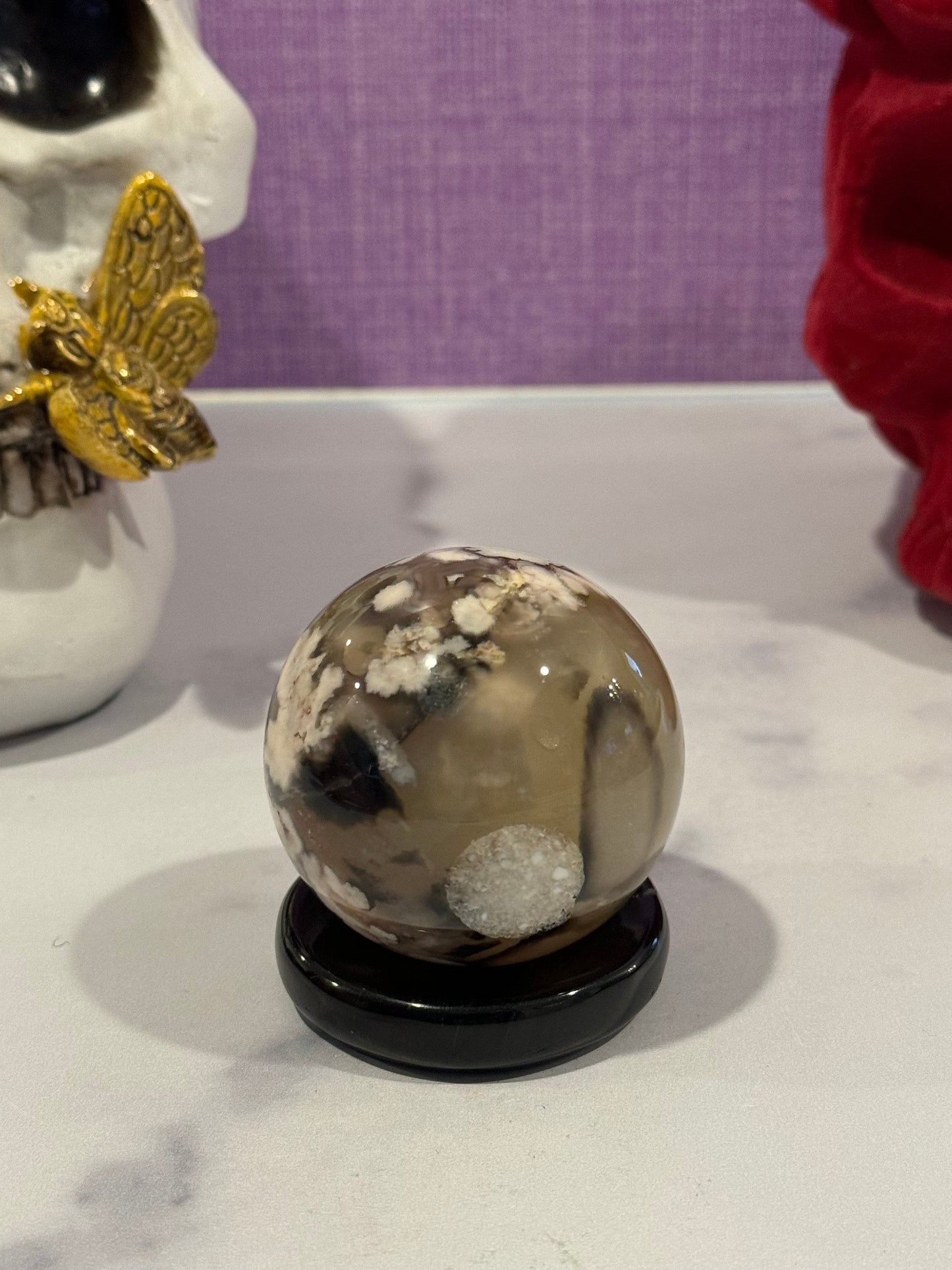 Black Flower Agate Sphere (54MM)