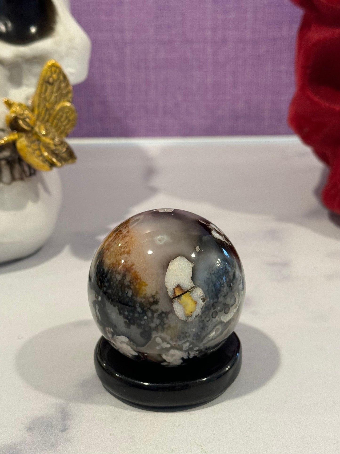 Black Flower Agate Sphere (55MM)