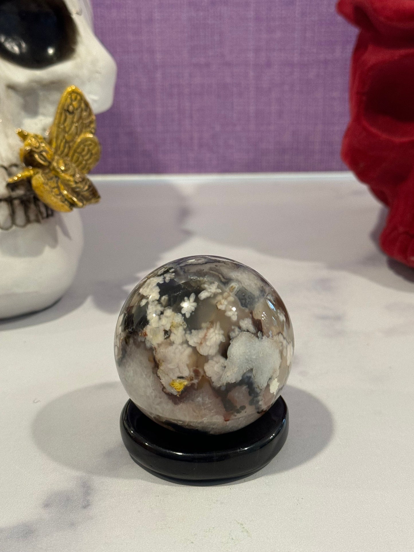 Black Flower Agate Sphere (55MM)