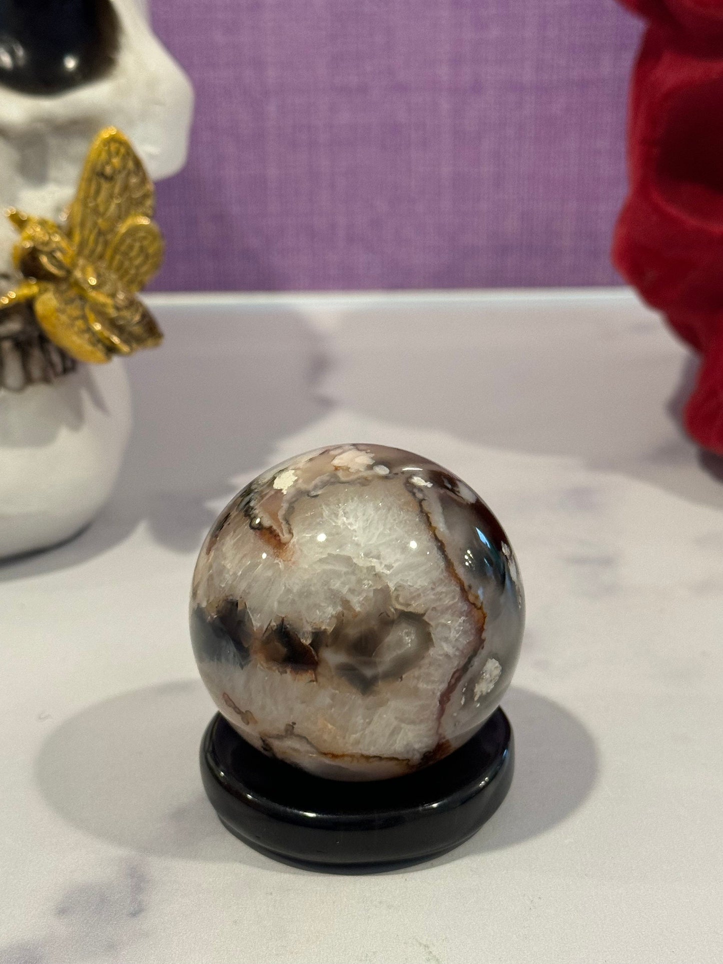 Black Flower Agate Sphere (55MM)