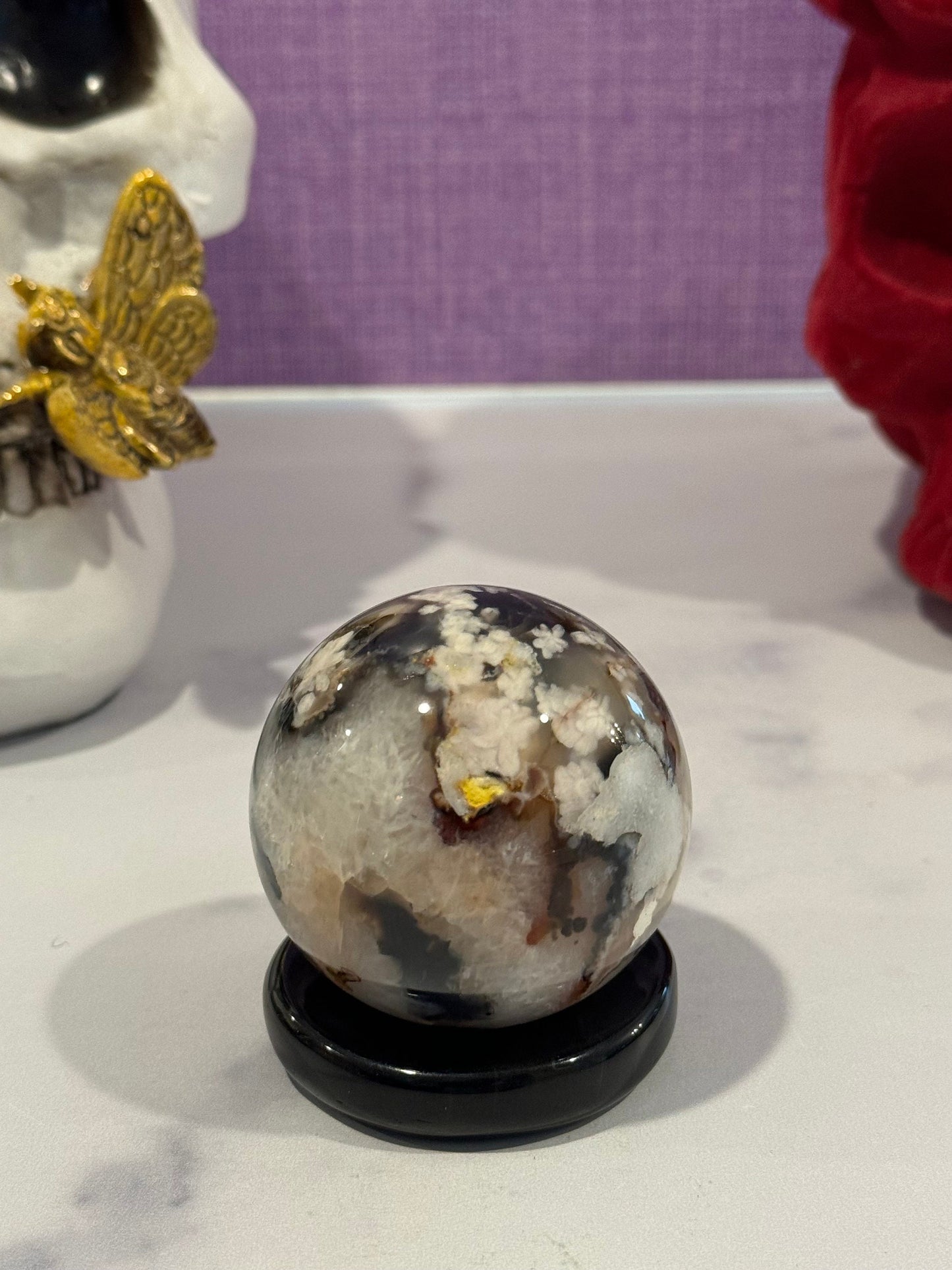 Black Flower Agate Sphere (55MM)