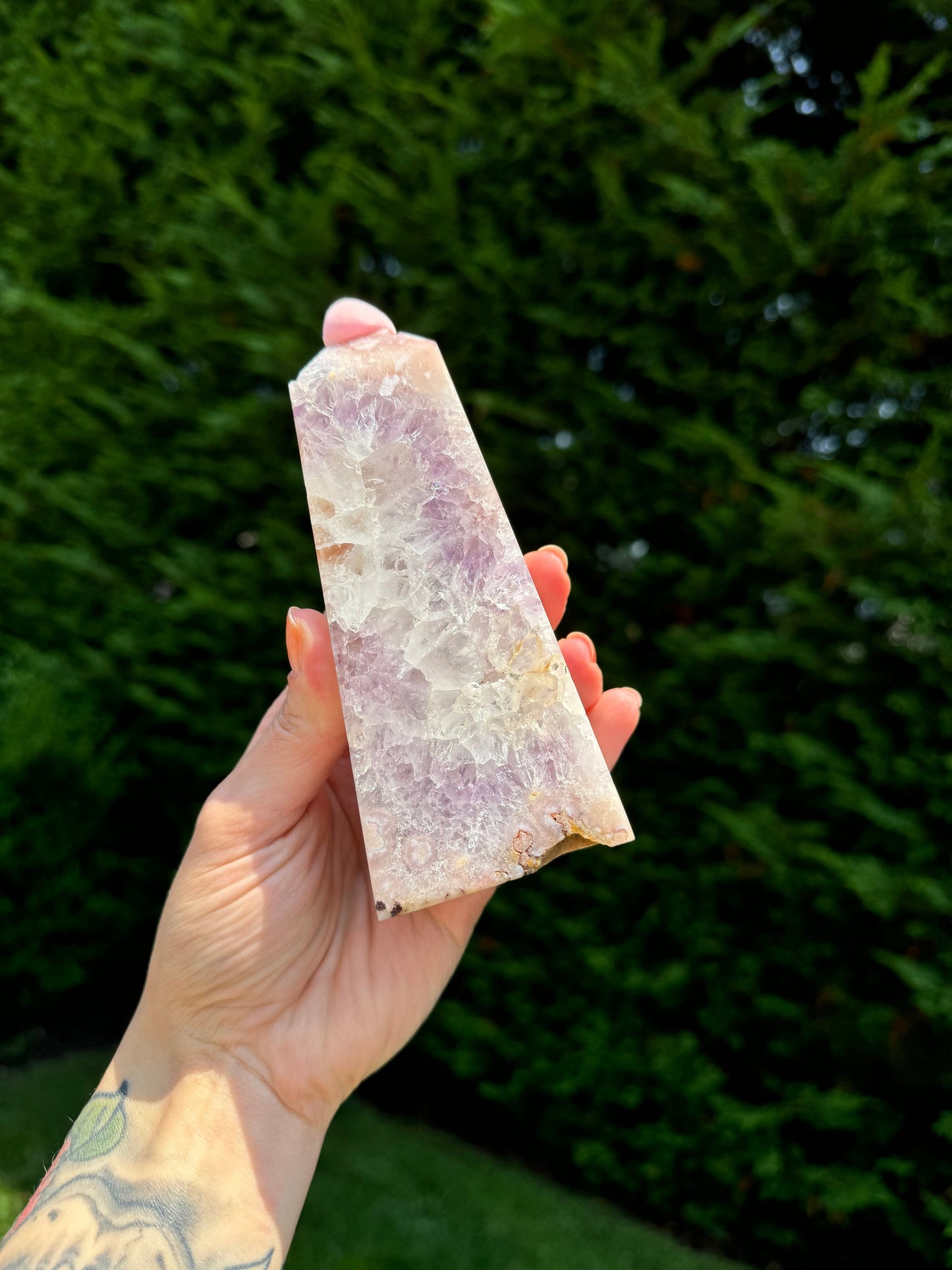 Druzy Amethyst & Flower Agate Obelisk