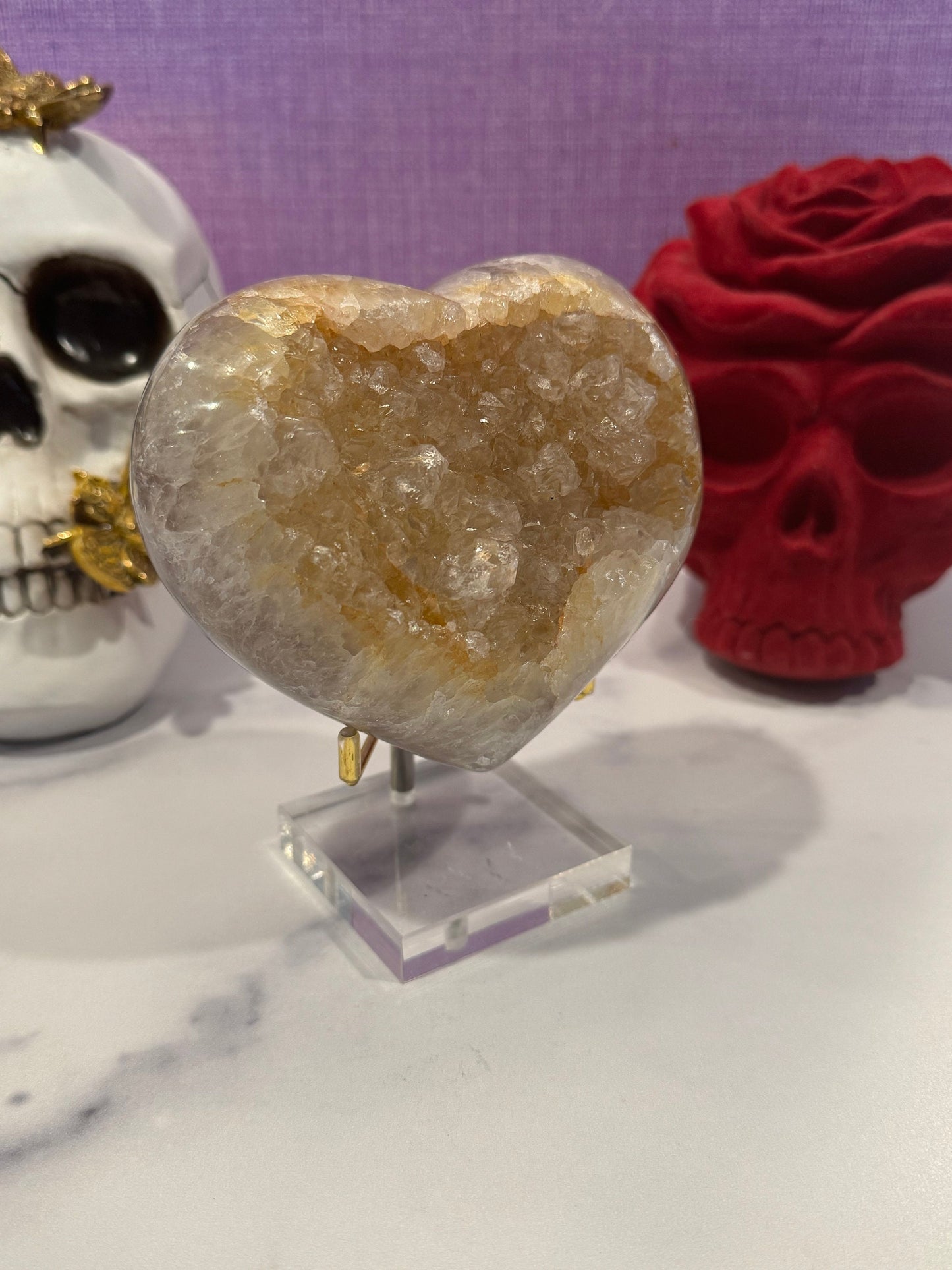 Golden Druzy Orca Agate Heart