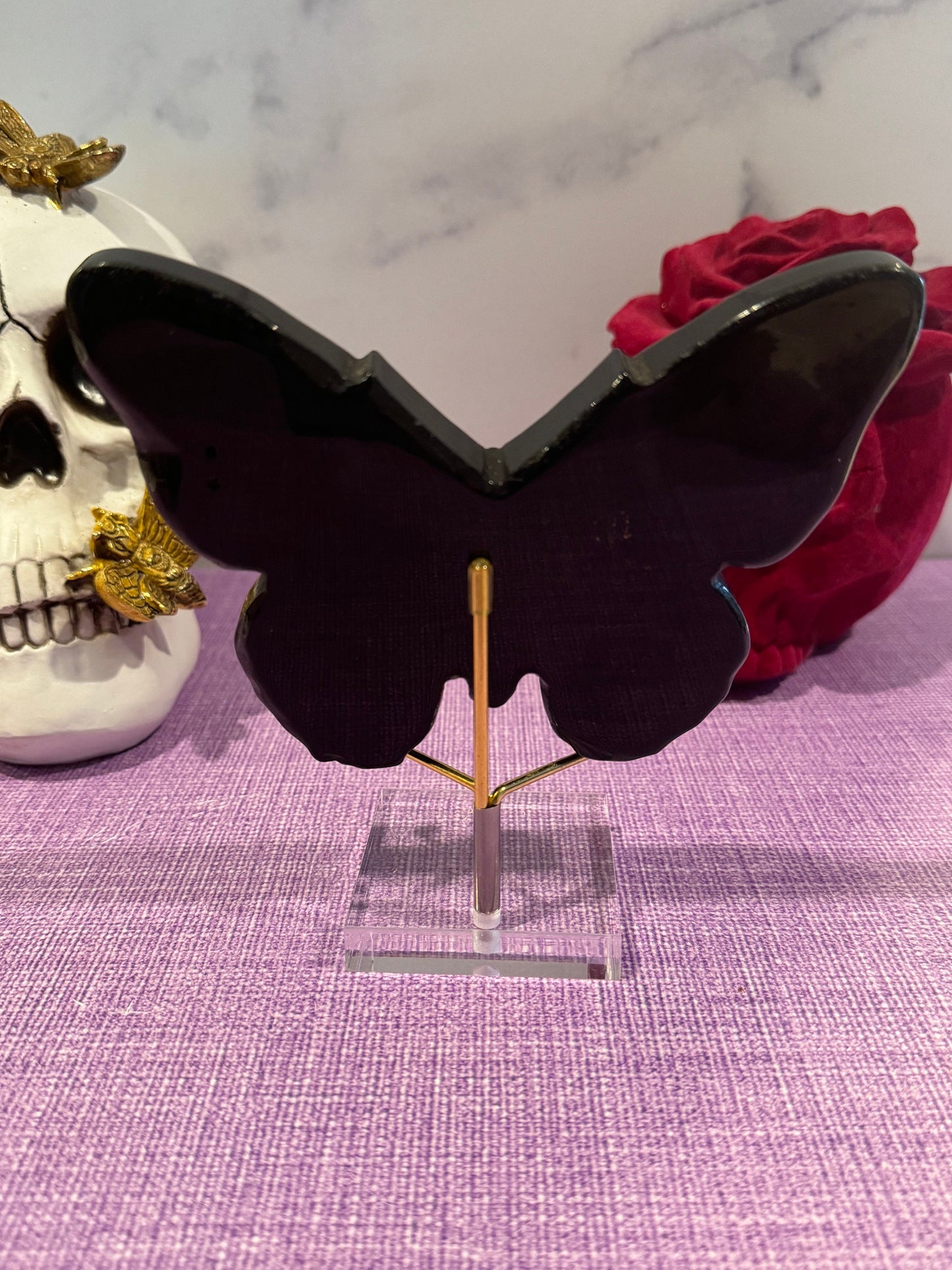 Black Obsidian Butterfly Skull Carving