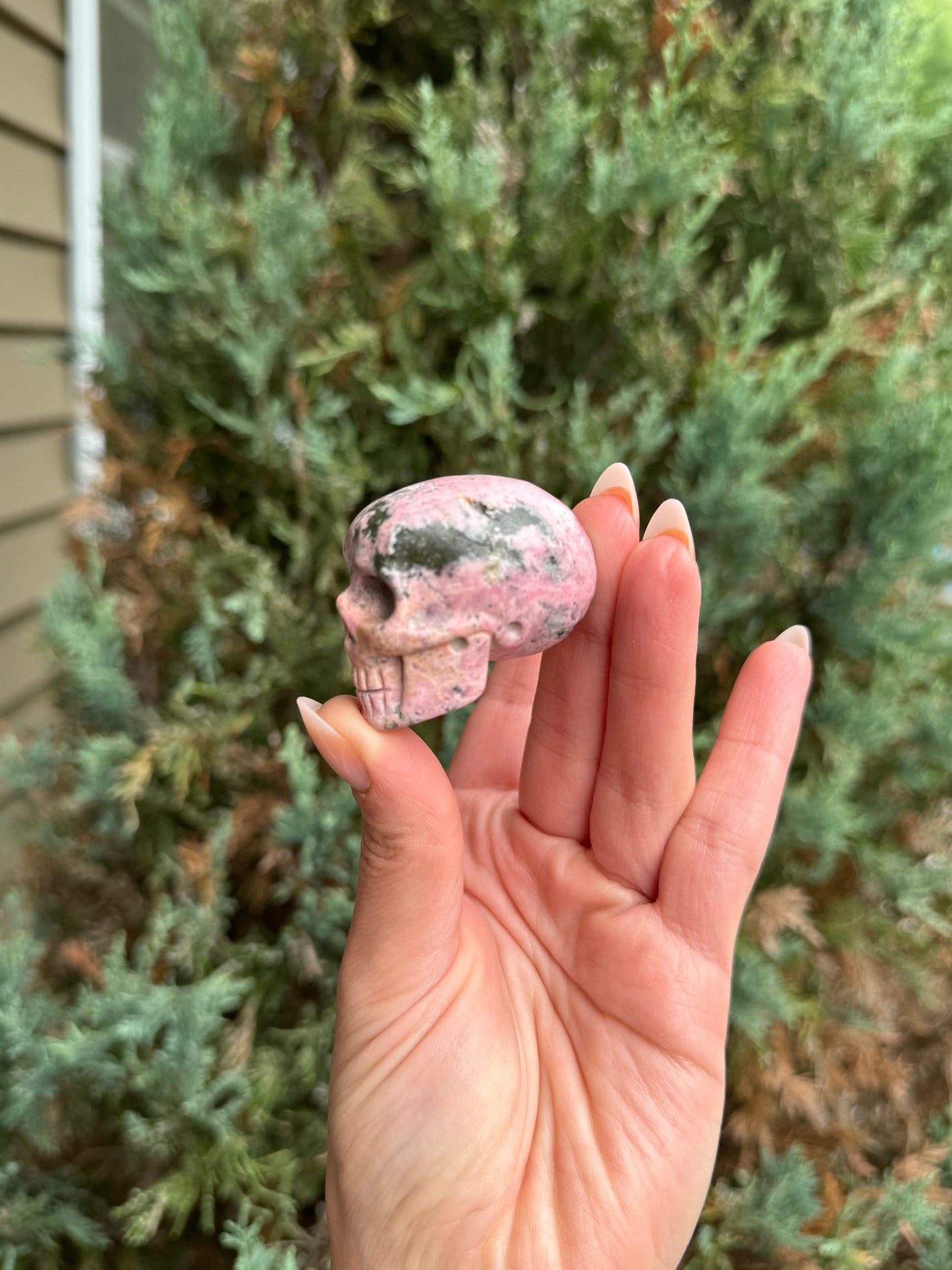 Peruvian Rhodonite Skull Carving