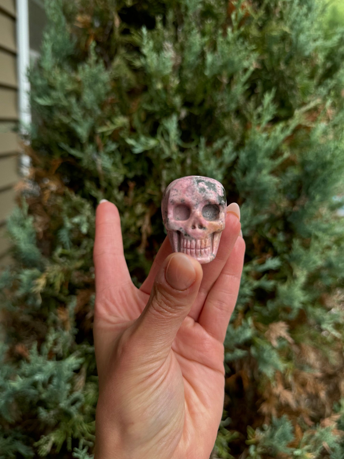 Peruvian Rhodonite Skull Carving
