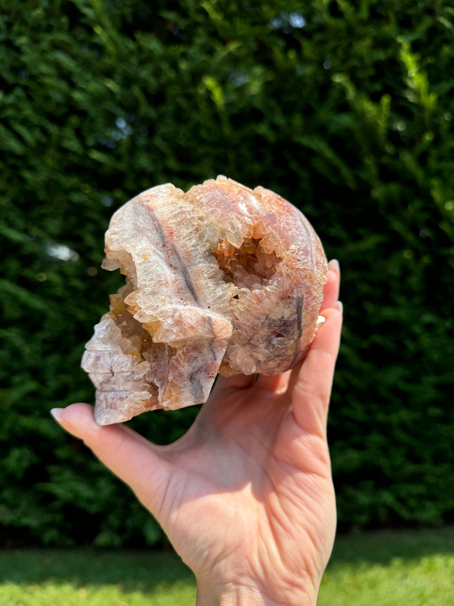 Druzy Fire Quartz Skull Carving (4.35")