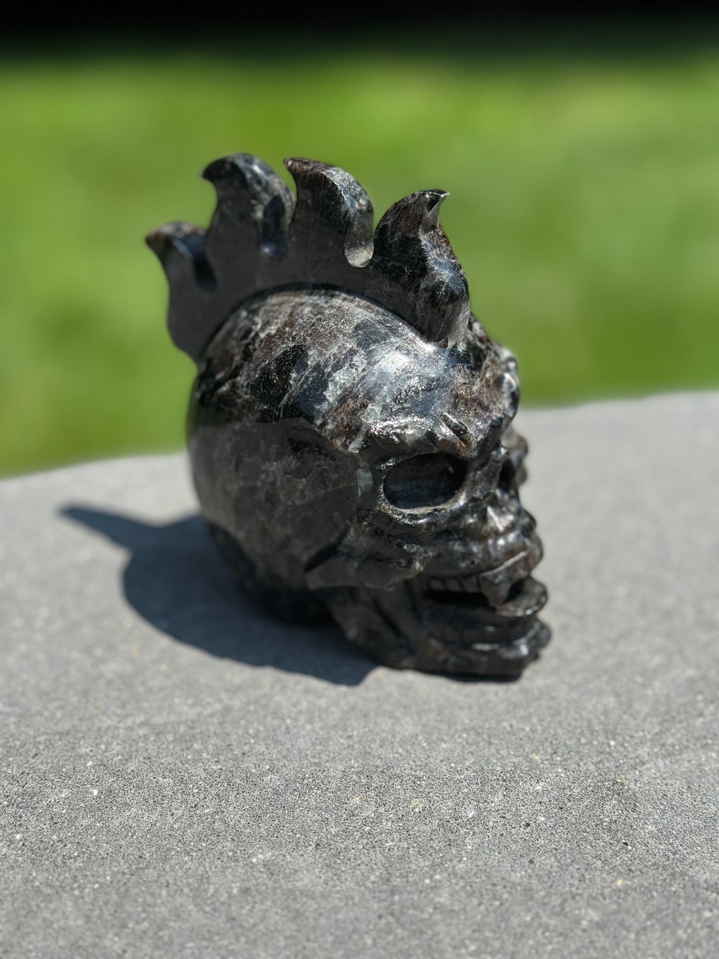 Garnet Astrophyllite Skull Carving (3.45")