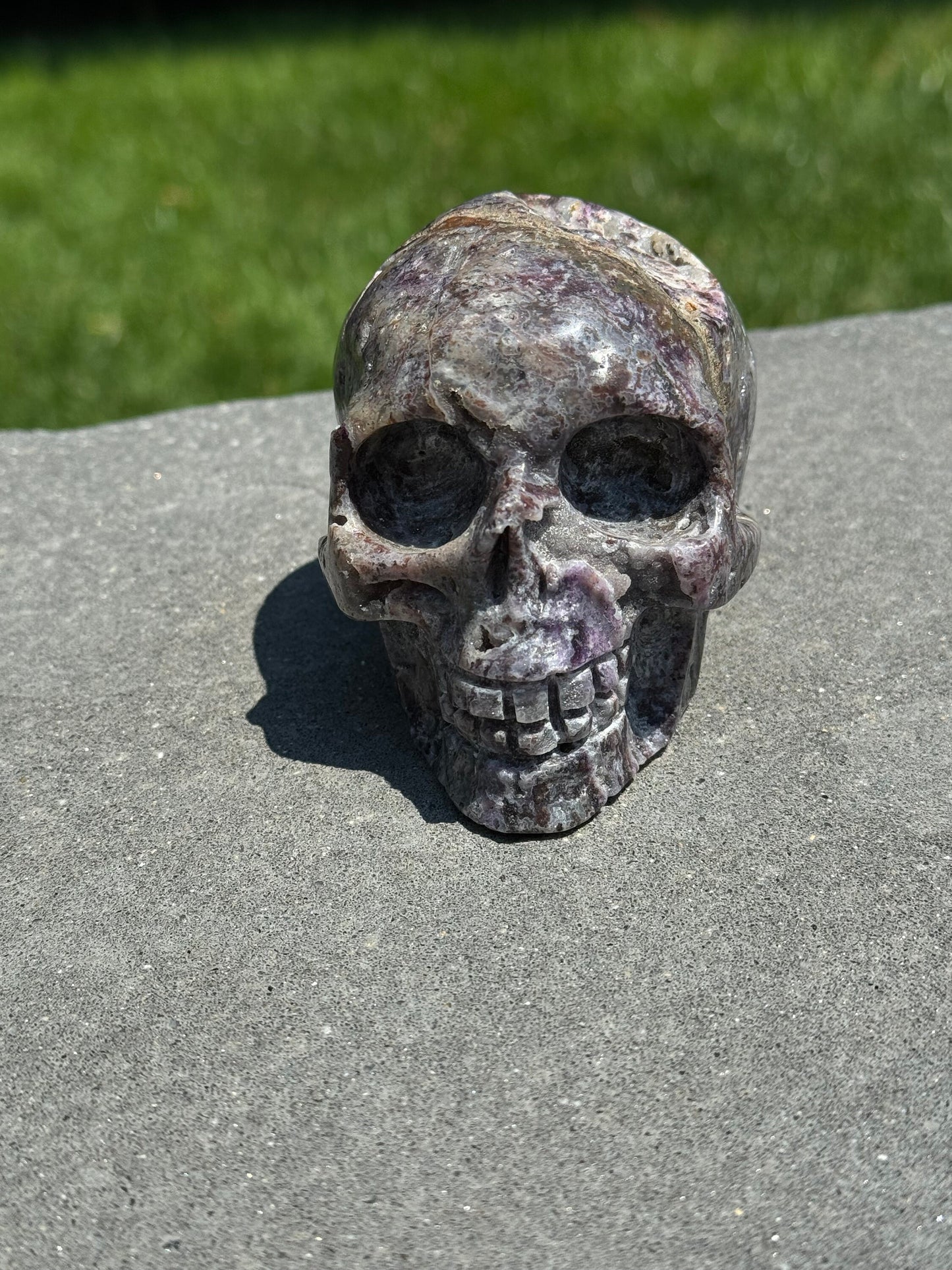 Druzy Purple Sphalerite Skull Carving (3.56")