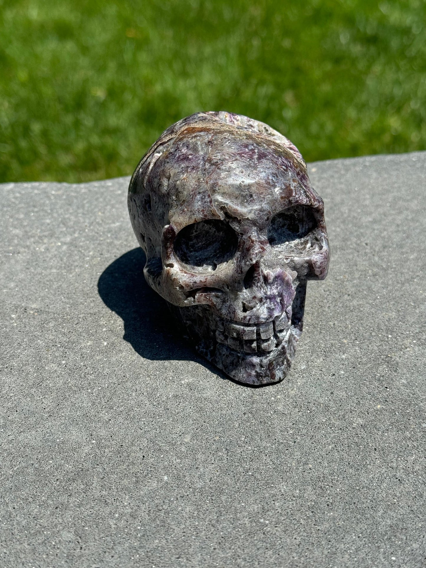 Druzy Purple Sphalerite Skull Carving (3.56")