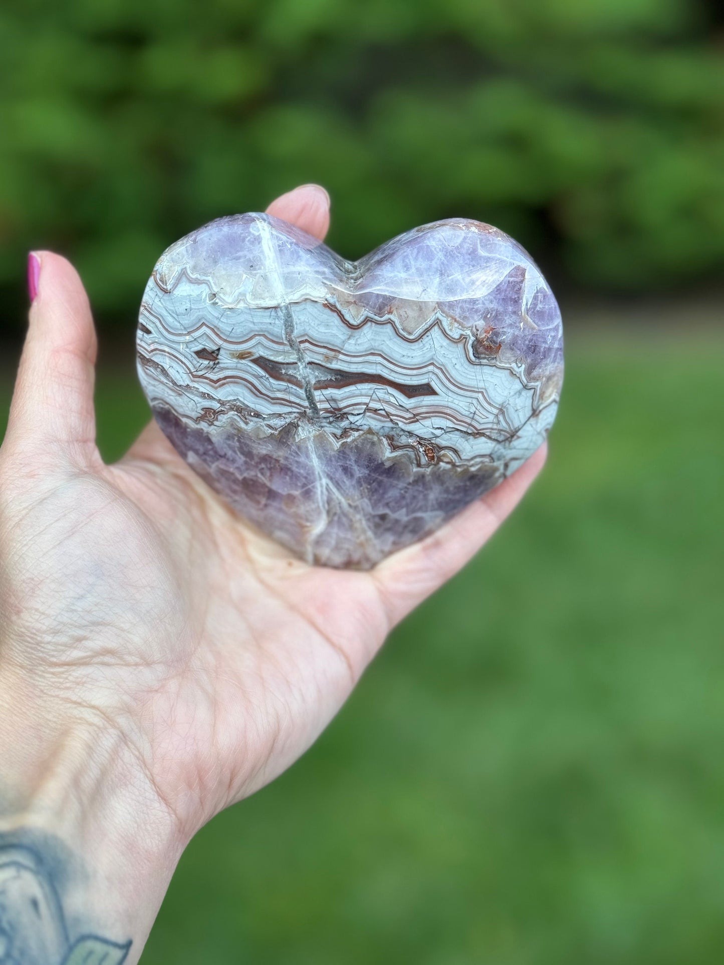 Amethyst & Crazy Lace Agate Heart Carving (stand included)