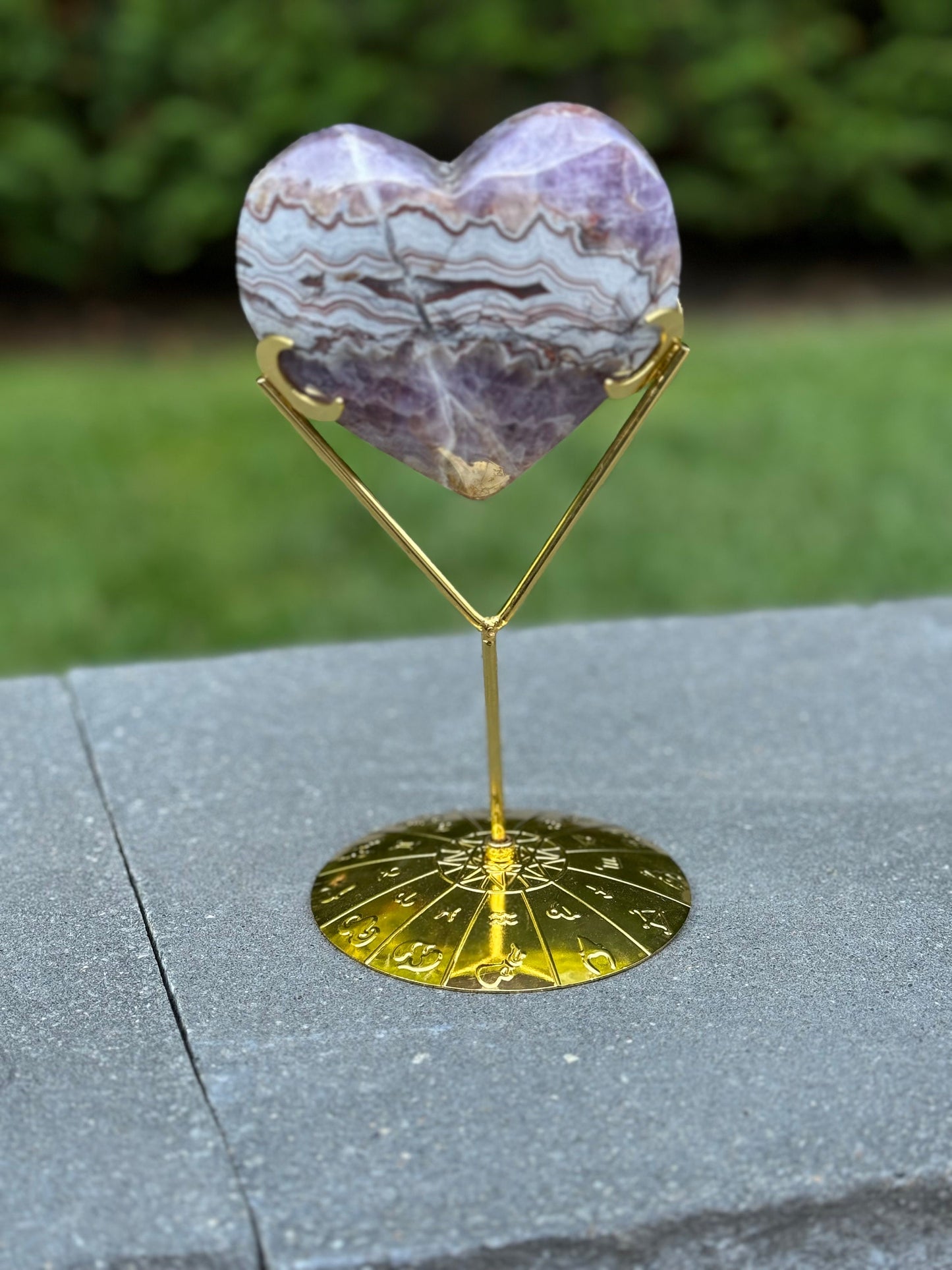 Amethyst & Crazy Lace Agate Heart Carving (stand included)