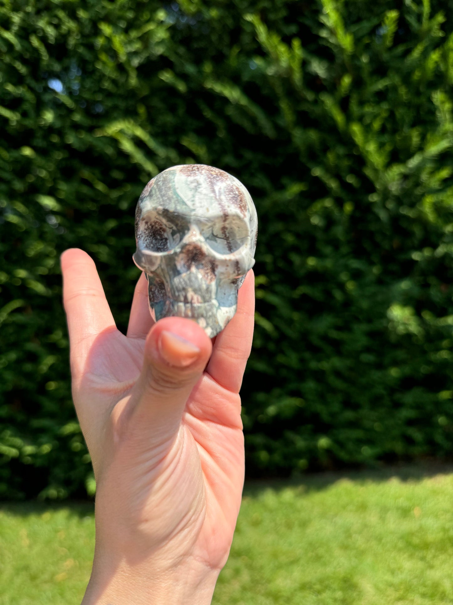 Green Sakura Jasper Skull Carving (2.68")