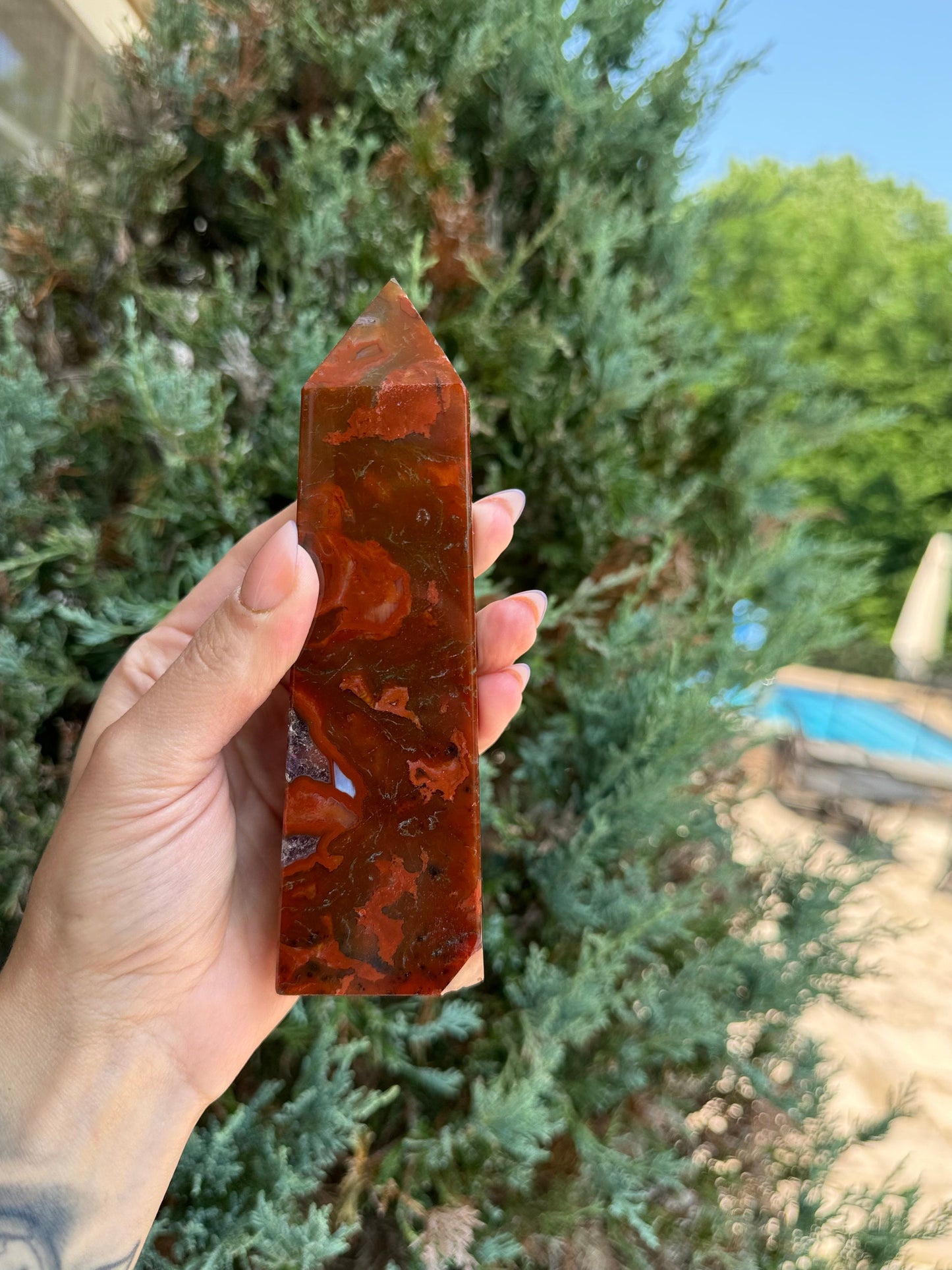 Red Moss Agate & Amethyst Tower
