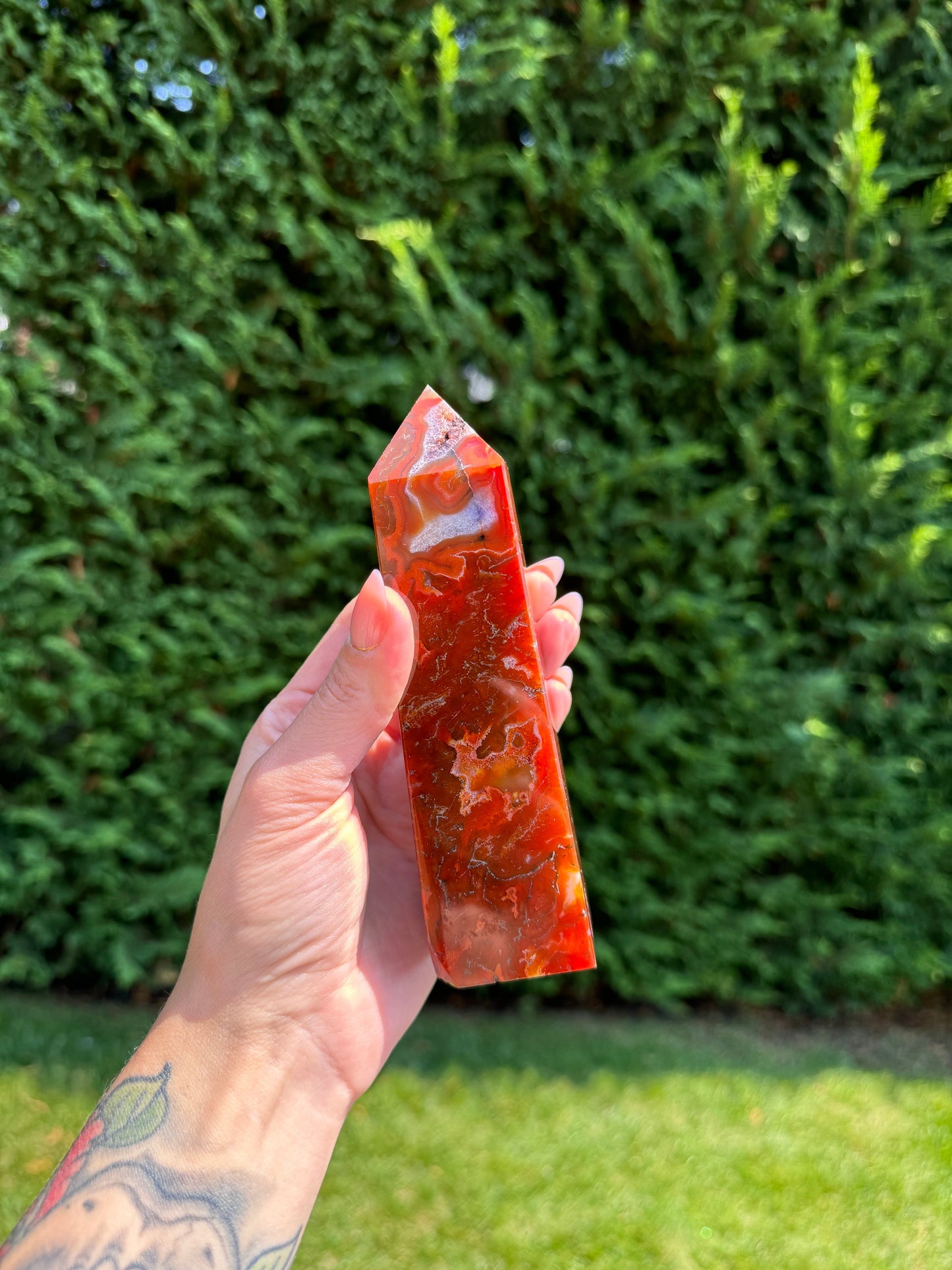 Red Moss Agate & Amethyst Tower