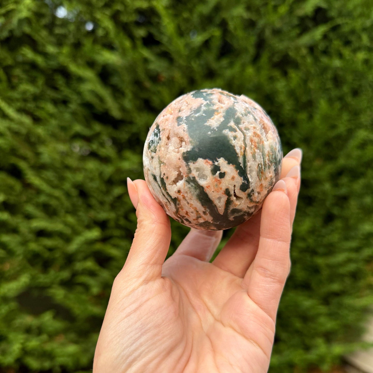 Druzy Pink & Red Moss Agate Sphere (68MM)