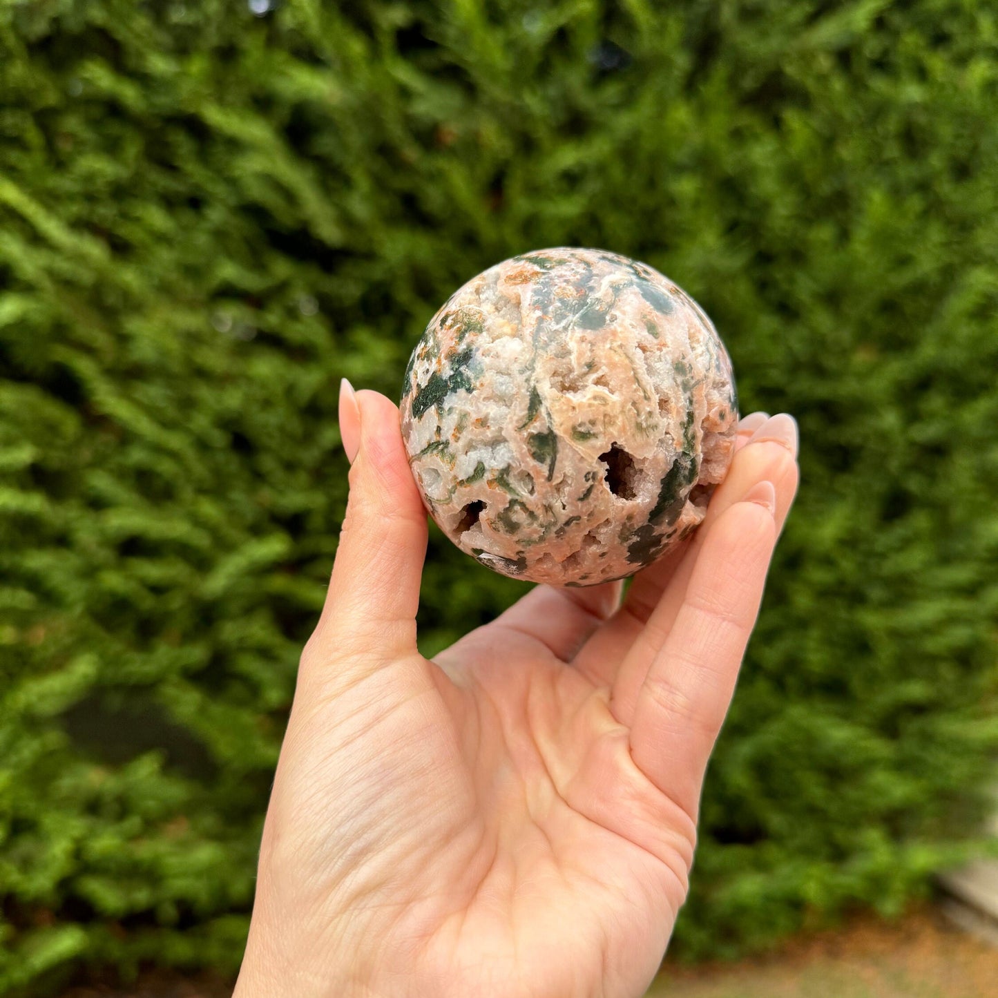 Druzy Pink & Red Moss Agate Sphere (68MM)