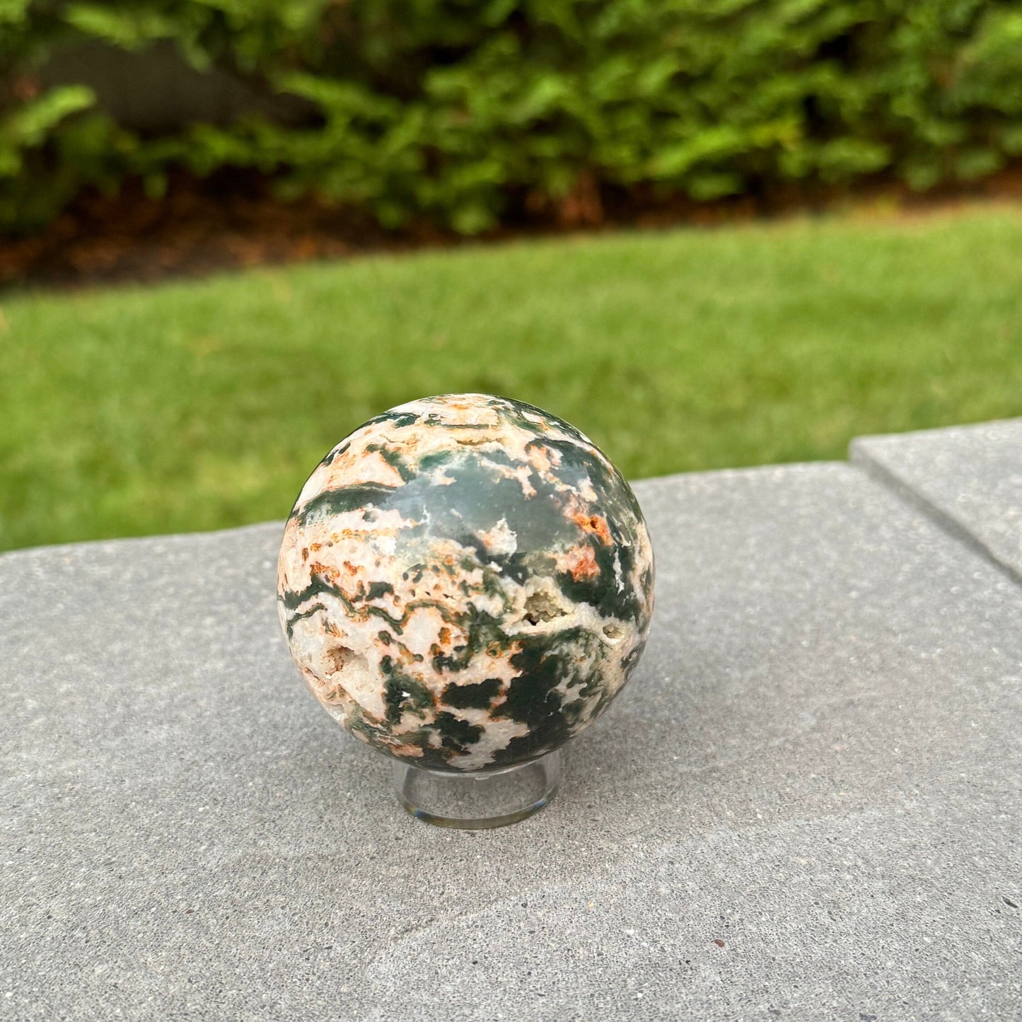Druzy Pink & Red Moss Agate Sphere (68MM)