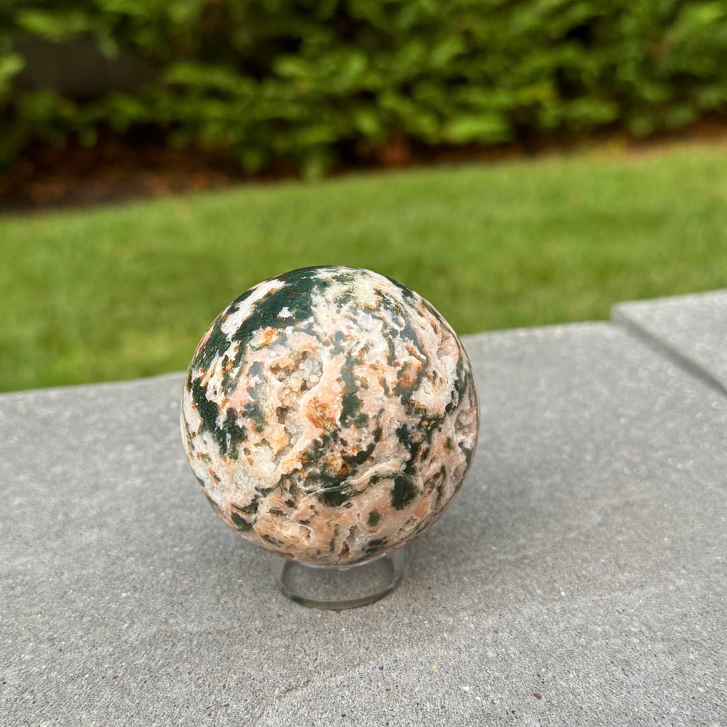 Druzy Pink & Red Moss Agate Sphere (68MM)