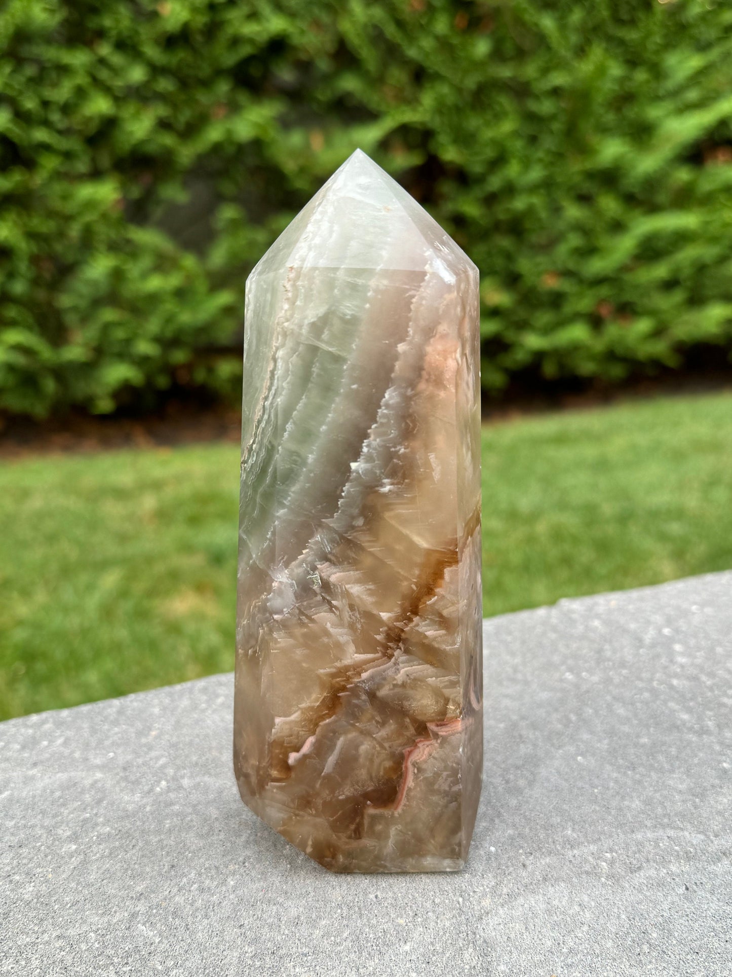 Banded Feathery Fluorite Tower (7" tall)